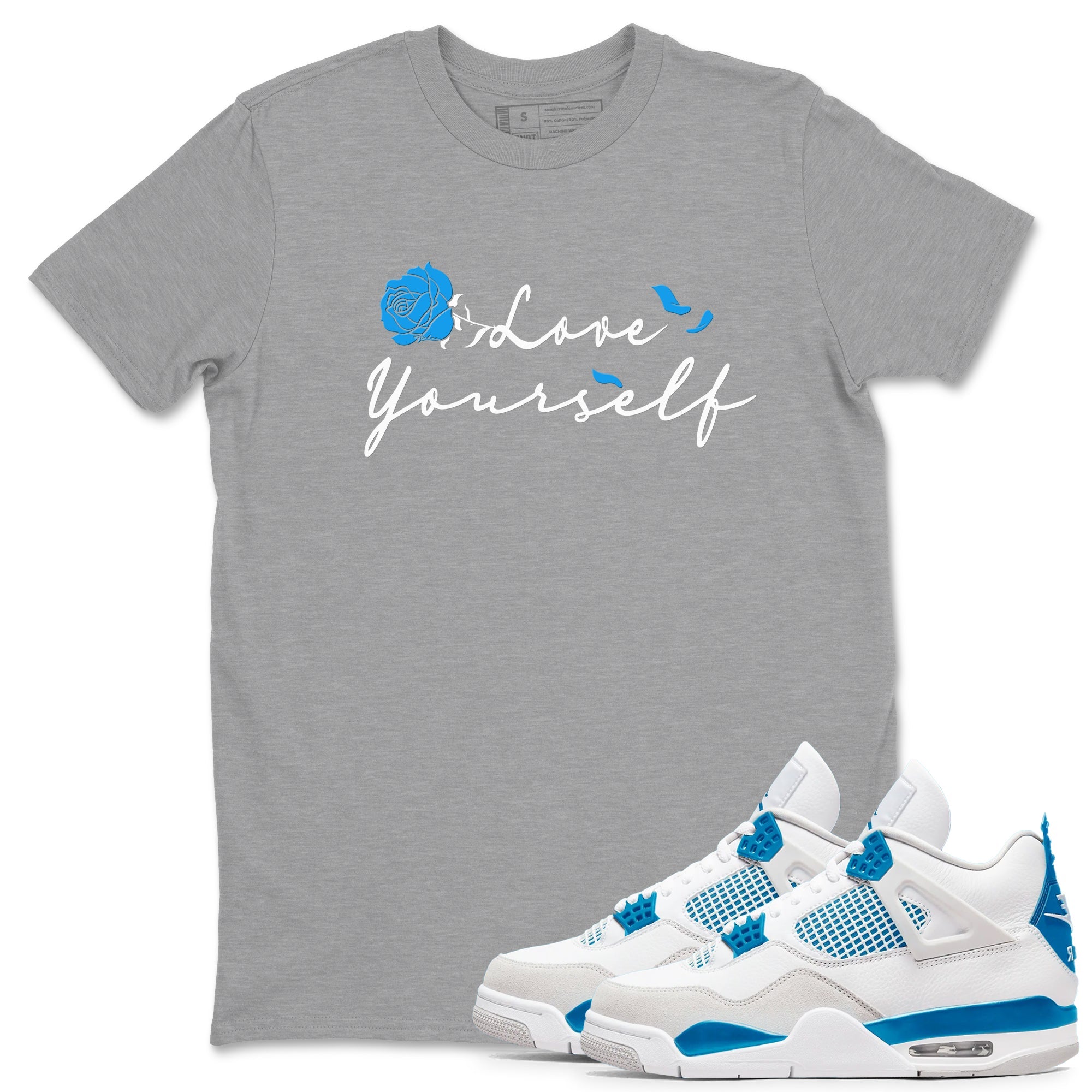 AJ 4 Military Blue shirt to match jordans Lover Yourself sneaker tees Air Jordan 4 Military Blue Drip Gear Zone unisex cotton Heather Grey 1 crew neck shirt