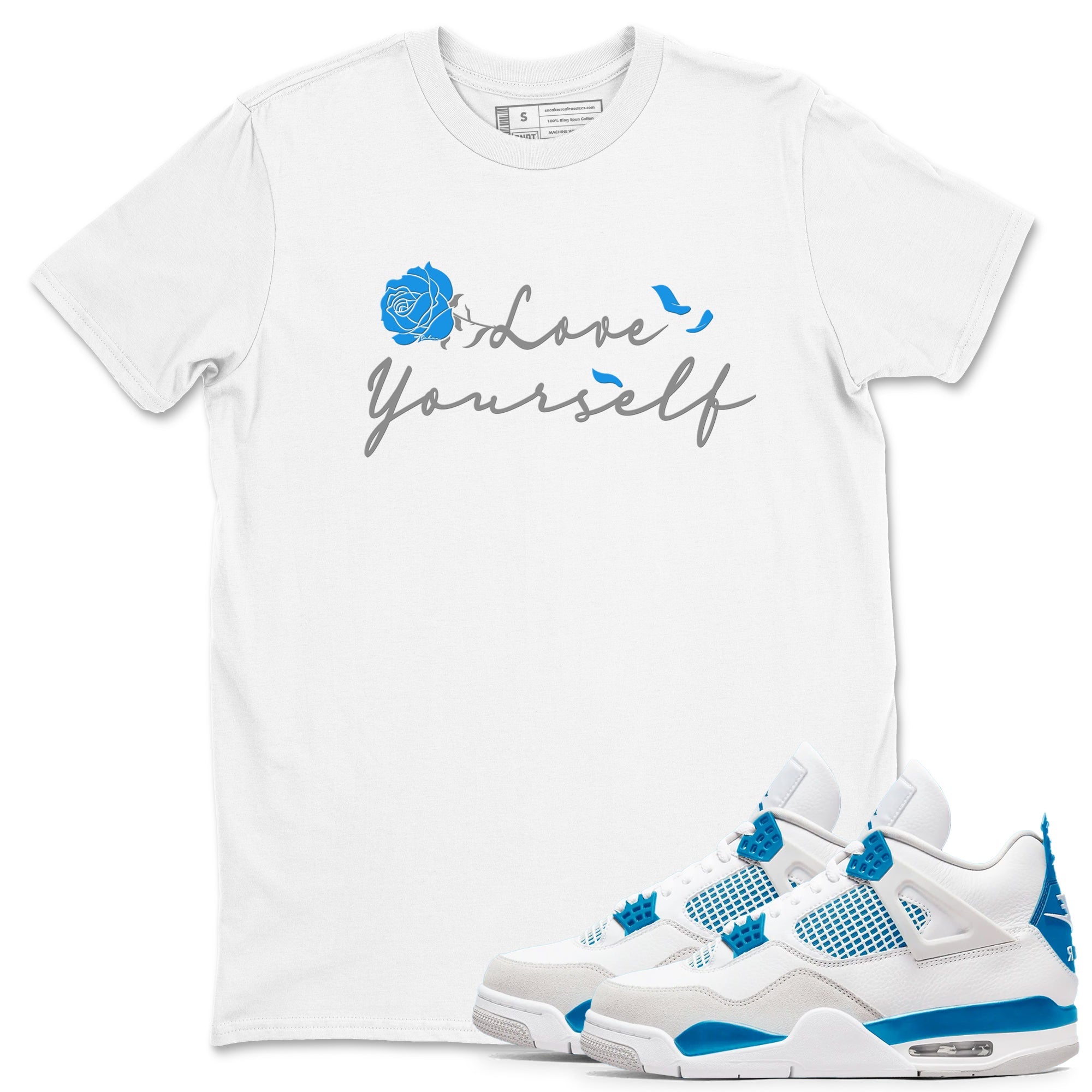 AJ 4 Military Blue shirt to match jordans Lover Yourself sneaker tees Air Jordan 4 Military Blue Drip Gear Zone unisex cotton White 1 crew neck shirt