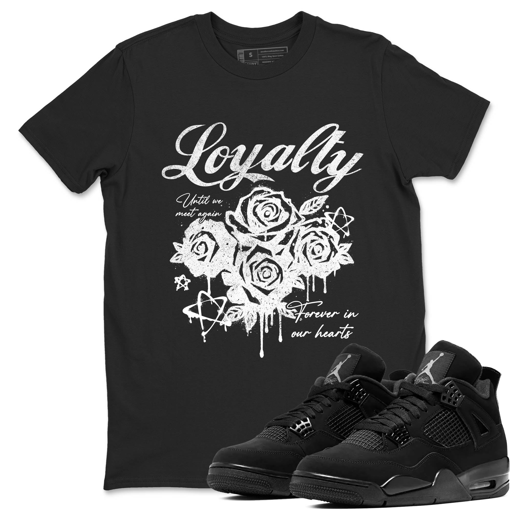 Sneaker Threads  Sneaker Tees To Match Air Jordan 4 Black Cat  Loyalty Graphic Tee Black 1. Perfect for Jordan releases 2025 colorways.
