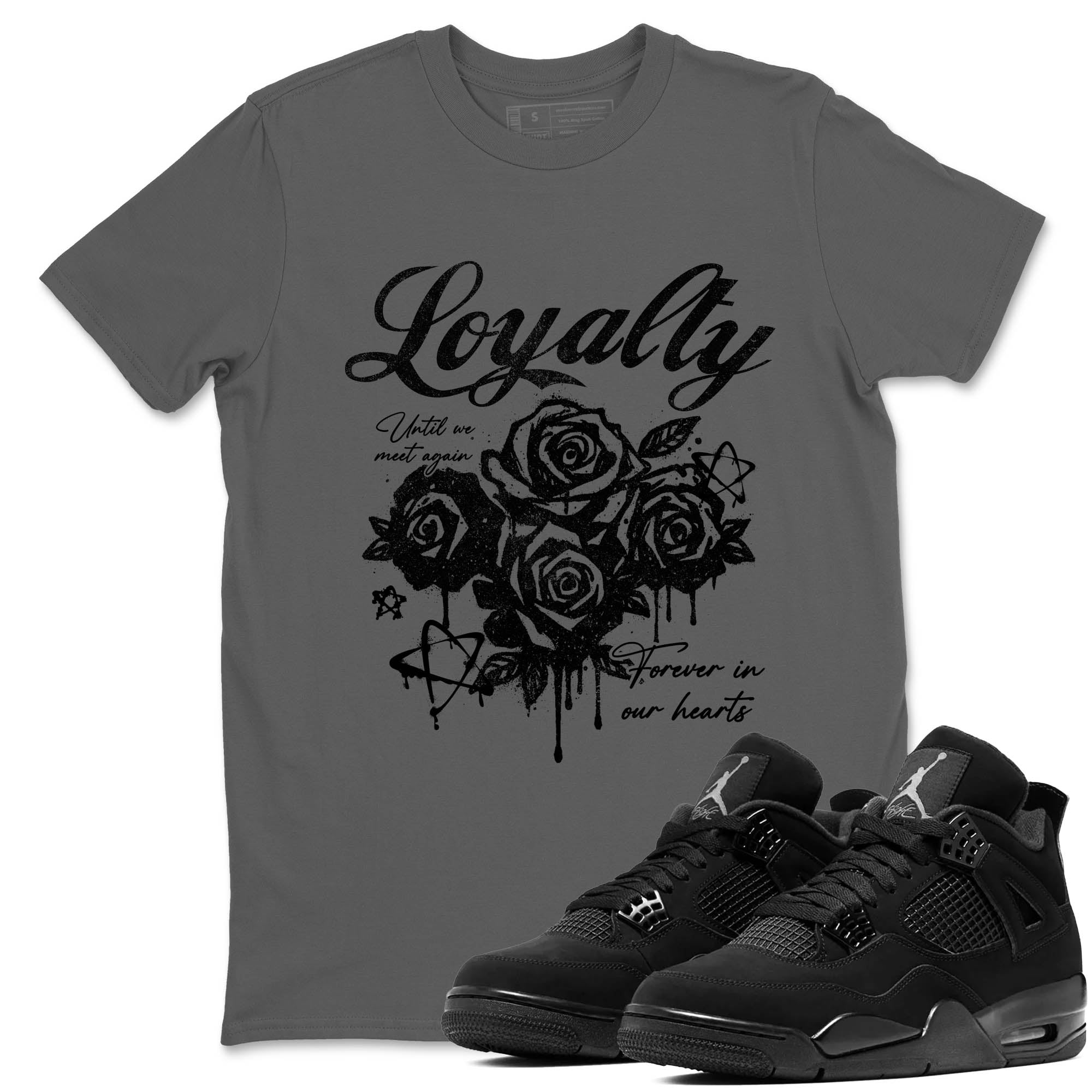 Sneaker Threads  Sneaker Tees To Match Air Jordan 4 Black Cat  Loyalty Graphic Tee Cool Grey 1. Perfect for Jordan releases 2025 colorways.