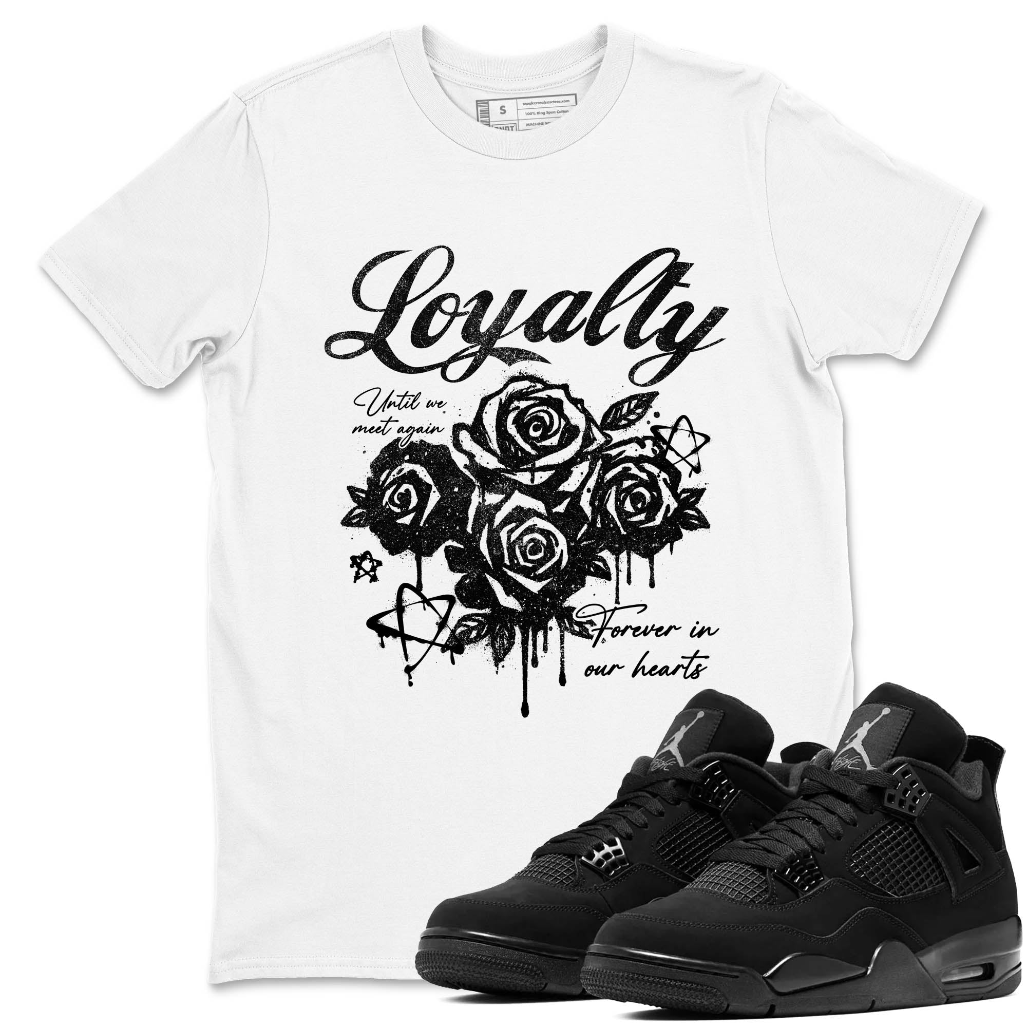Sneaker Threads  Sneaker Tees To Match Air Jordan 4 Black Cat  Loyalty Graphic Tee White 1. Perfect for Jordan releases 2025 colorways.