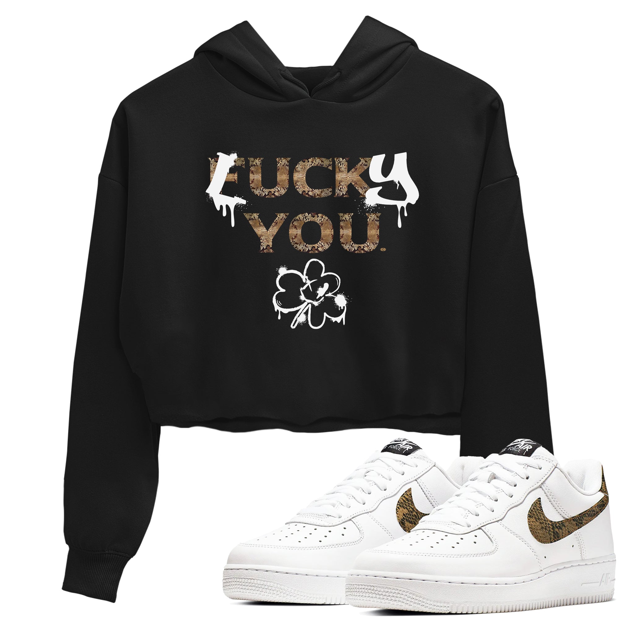 AF1 Ivory Snake shirt to match jordans Lucky You sneaker tees Air Force1 Ivory Snake Drip Gear Zone Black 1 crop length shirt