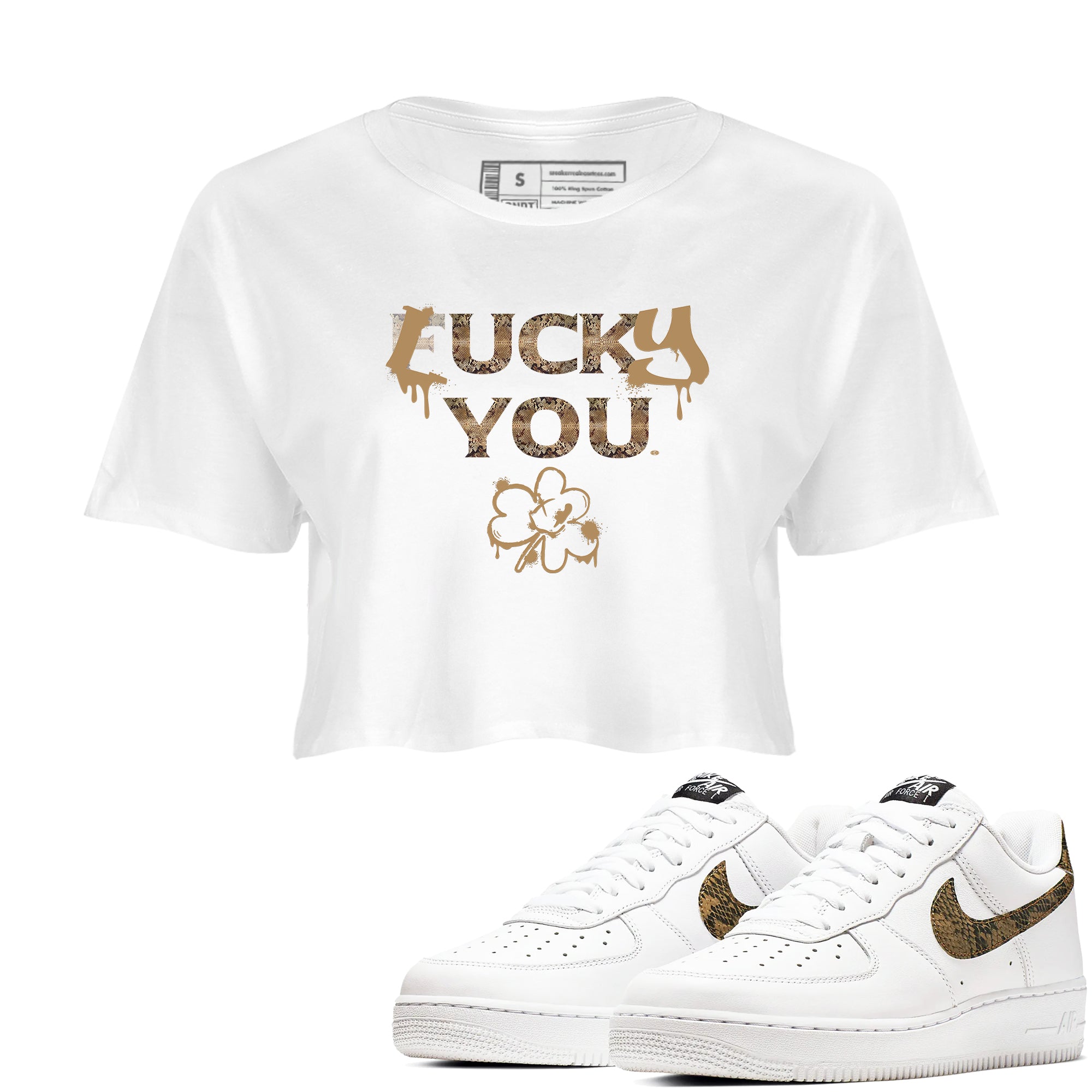 AF1 Ivory Snake shirt to match jordans Lucky You sneaker tees Air Force1 Ivory Snake Drip Gear Zone White 1 crop length shirt