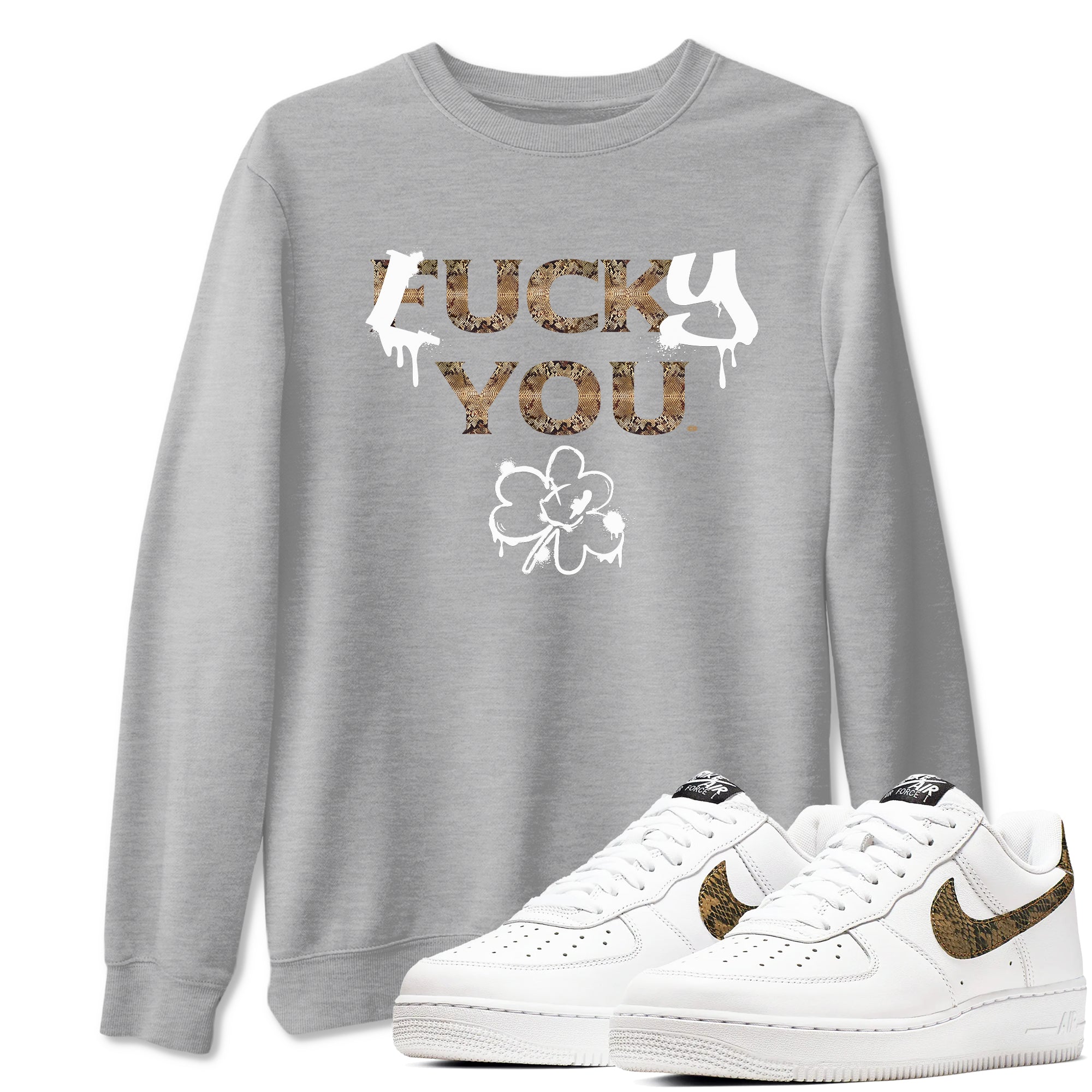 AF1 Ivory Snake shirt to match jordans Lucky You sneaker tees Air Force1 Ivory Snake Drip Gear Zone unisex cotton Heather Grey 1 crew neck shirt