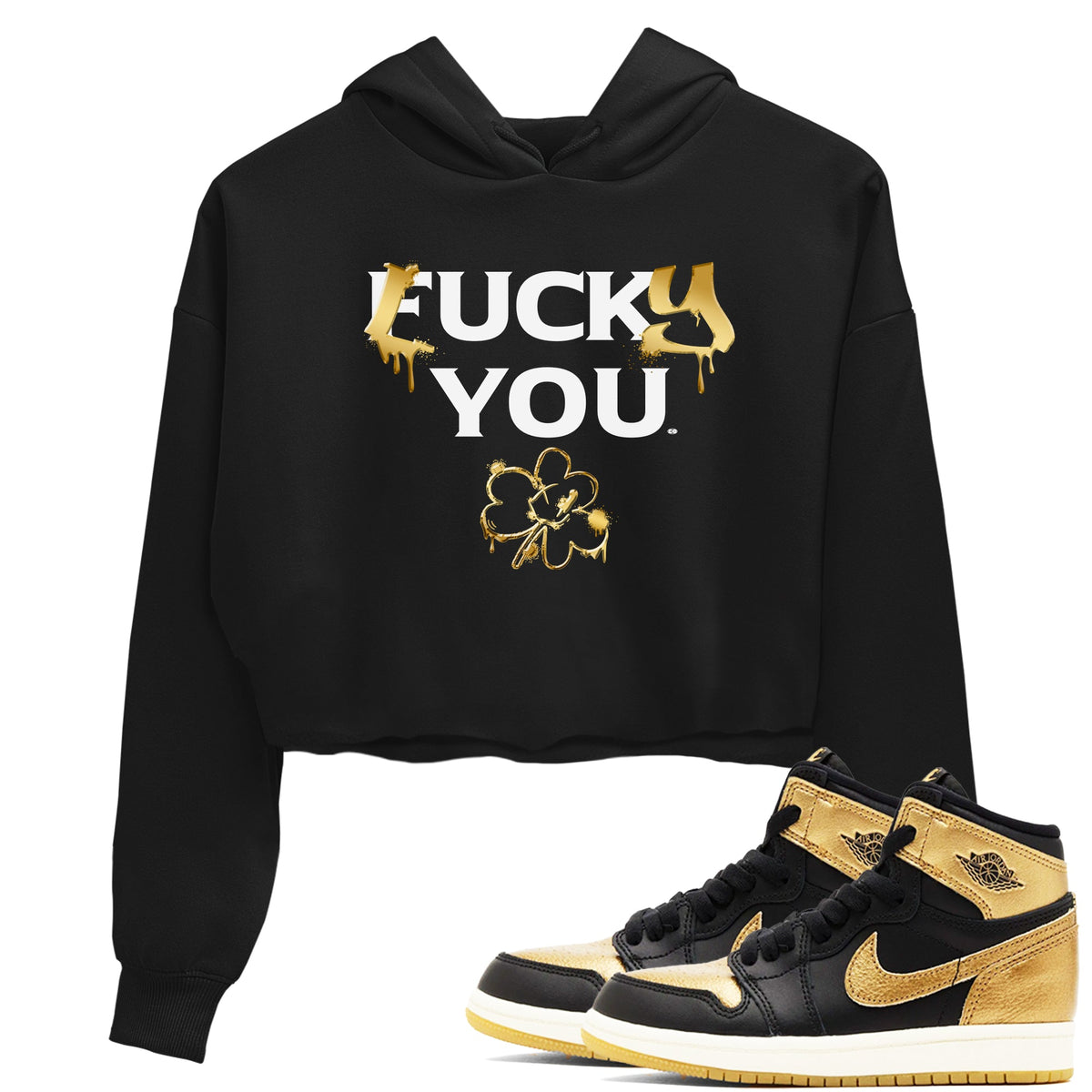 1s Black Metallic Gold shirts to match jordans Lucky You sneaker match tees Air Jordan 1 Black Metallic Gold Drip Gear Zone unisex cotton Black 1 Crop Shirts
