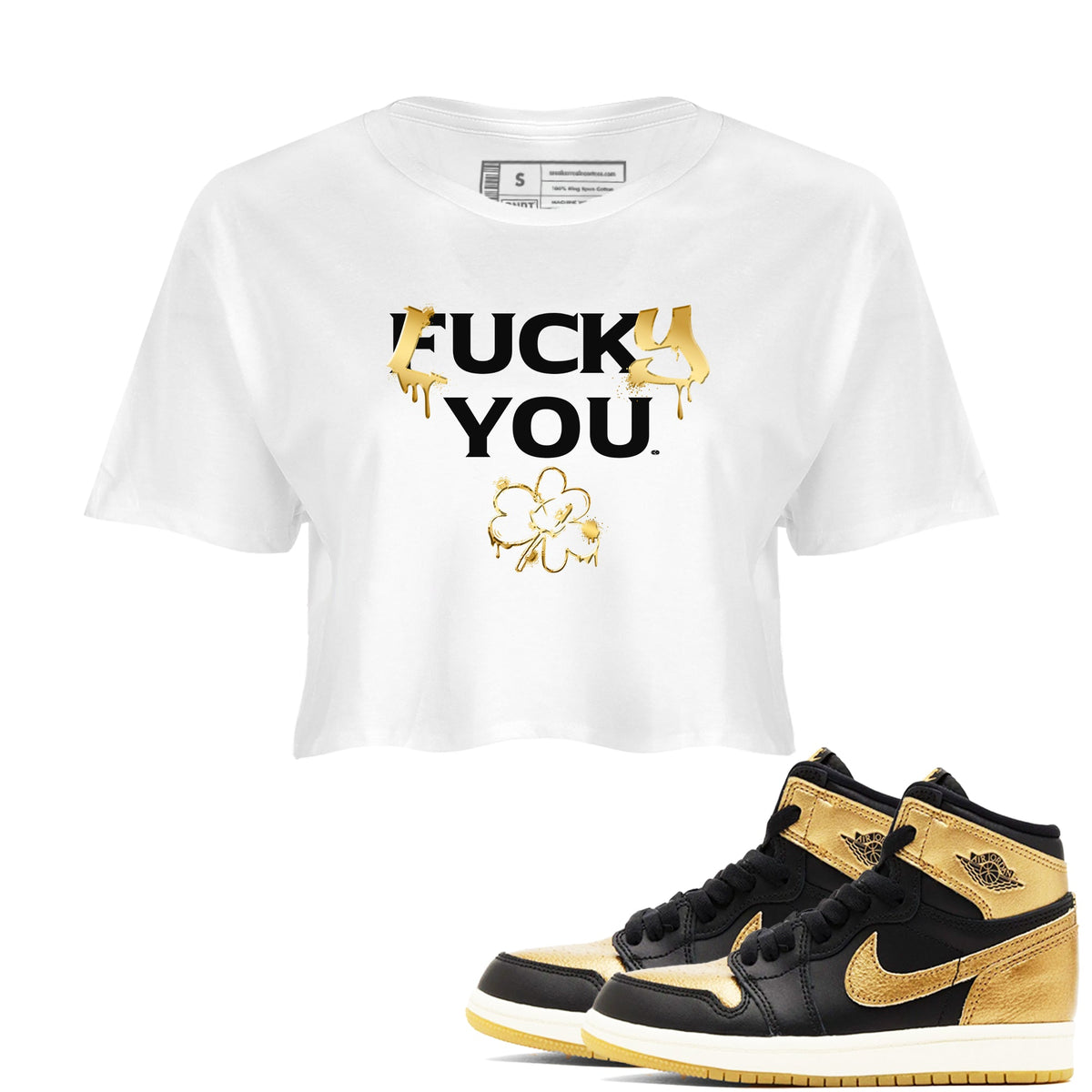 1s Black Metallic Gold shirts to match jordans Lucky You sneaker match tees Air Jordan 1 Black Metallic Gold Drip Gear Zone unisex cotton White 1 Crop Shirts