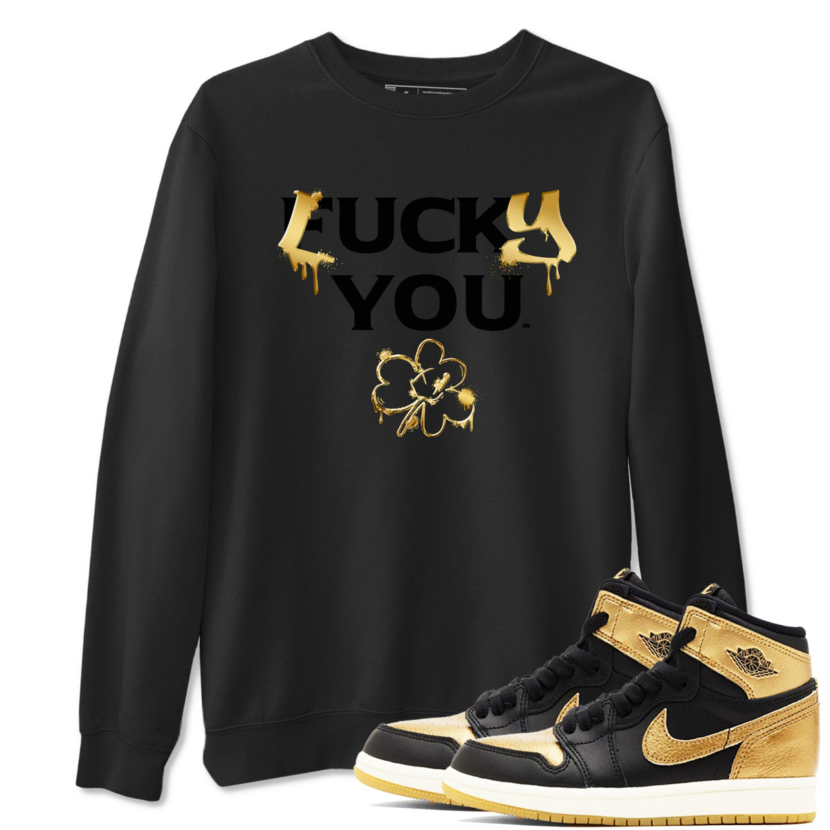 1s Black Metallic Gold shirts to match jordans Lucky You sneaker match tees Air Jordan 1 Black Metallic Gold Drip Gear Zone unisex cotton Black 1 crew neck shirts