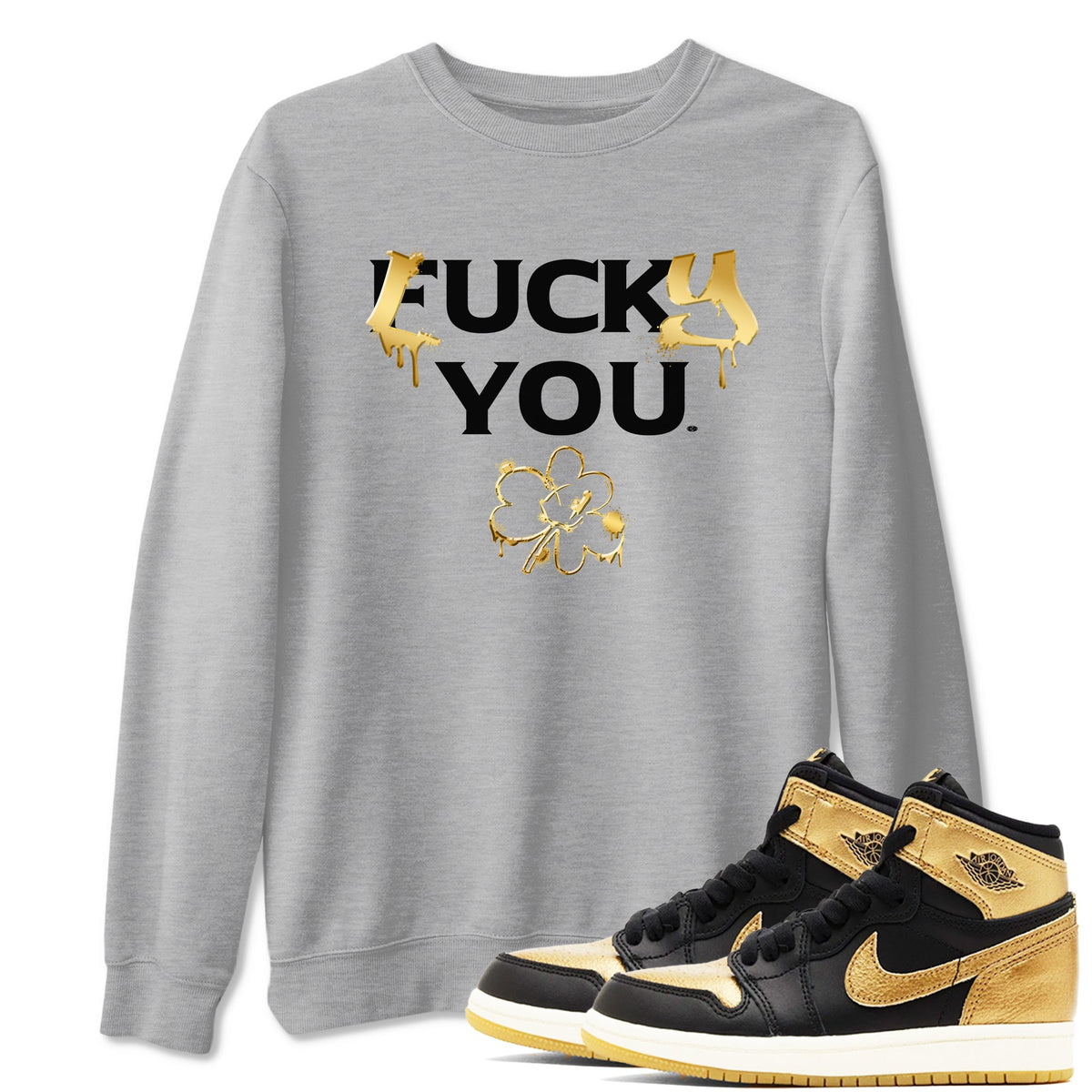 1s Black Metallic Gold shirts to match jordans Lucky You sneaker match tees Air Jordan 1 Black Metallic Gold Drip Gear Zone unisex cotton Heather Grey 1 crew neck shirts