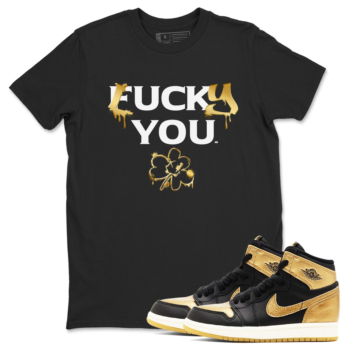 1s Black Metallic Gold shirts to match jordans Lucky You sneaker match tees Air Jordan 1 Black Metallic Gold Drip Gear Zone unisex cotton Black 1 crew neck shirts