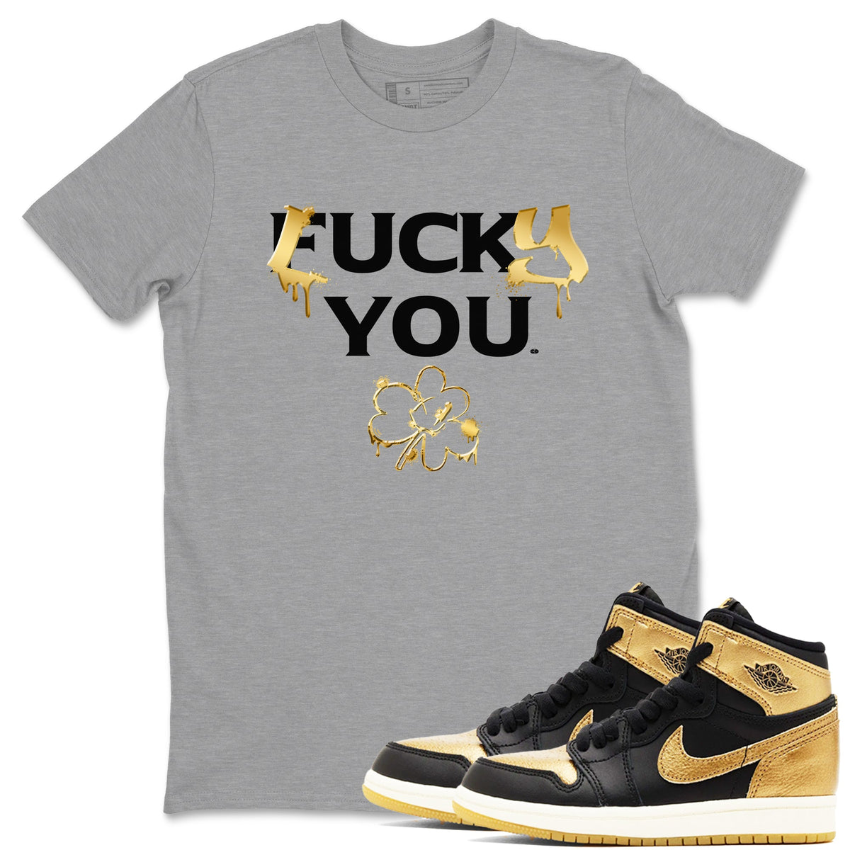 1s Black Metallic Gold shirts to match jordans Lucky You sneaker match tees Air Jordan 1 Black Metallic Gold Drip Gear Zone unisex cotton Heather Grey 1 crew neck shirts