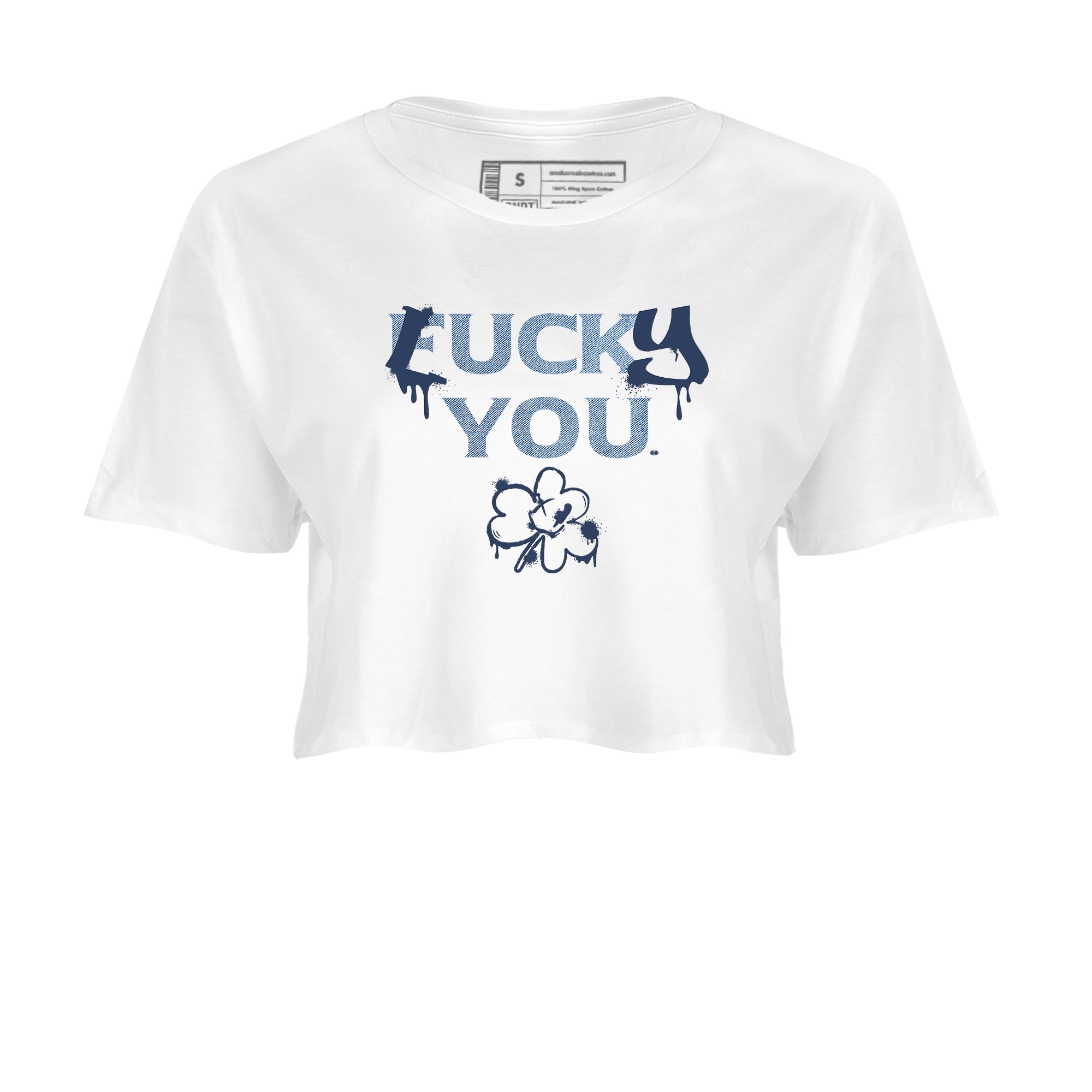 AJ 1 Denim shirts to match jordans Lucky You sneaker match tees Air Jordan 1 Denim Drip Gear Zone streetwear brand White 2 crop tee