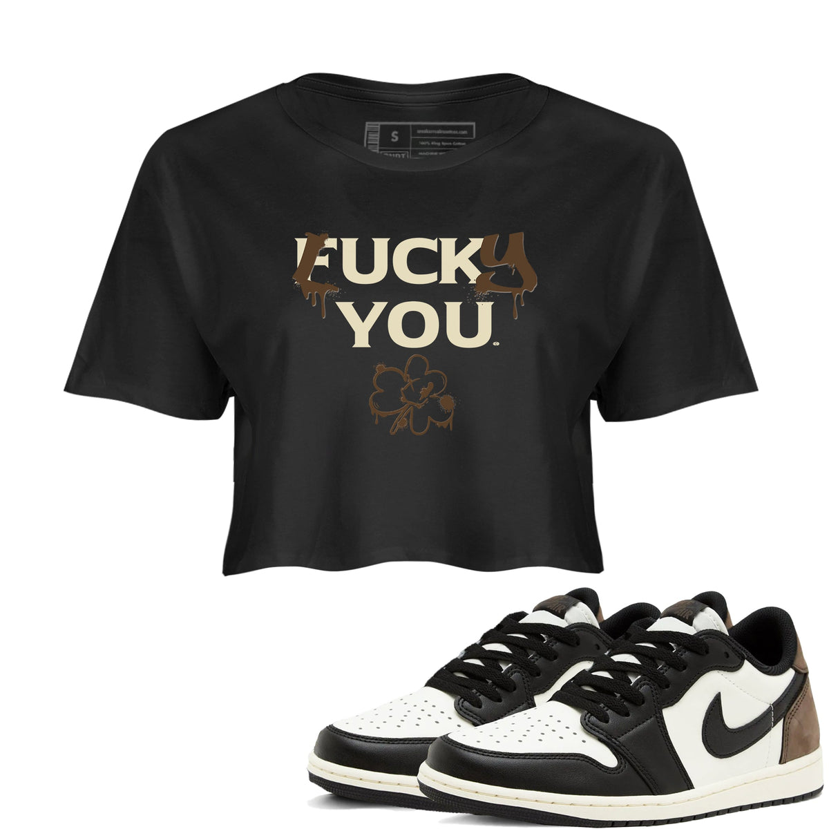 1s Mocha shirts to match jordans Lucky You sneaker match tees Air Jordan 1 Mocha match shoes to clothes Drip Gear Zone unisex cotton Black 1 crop tee