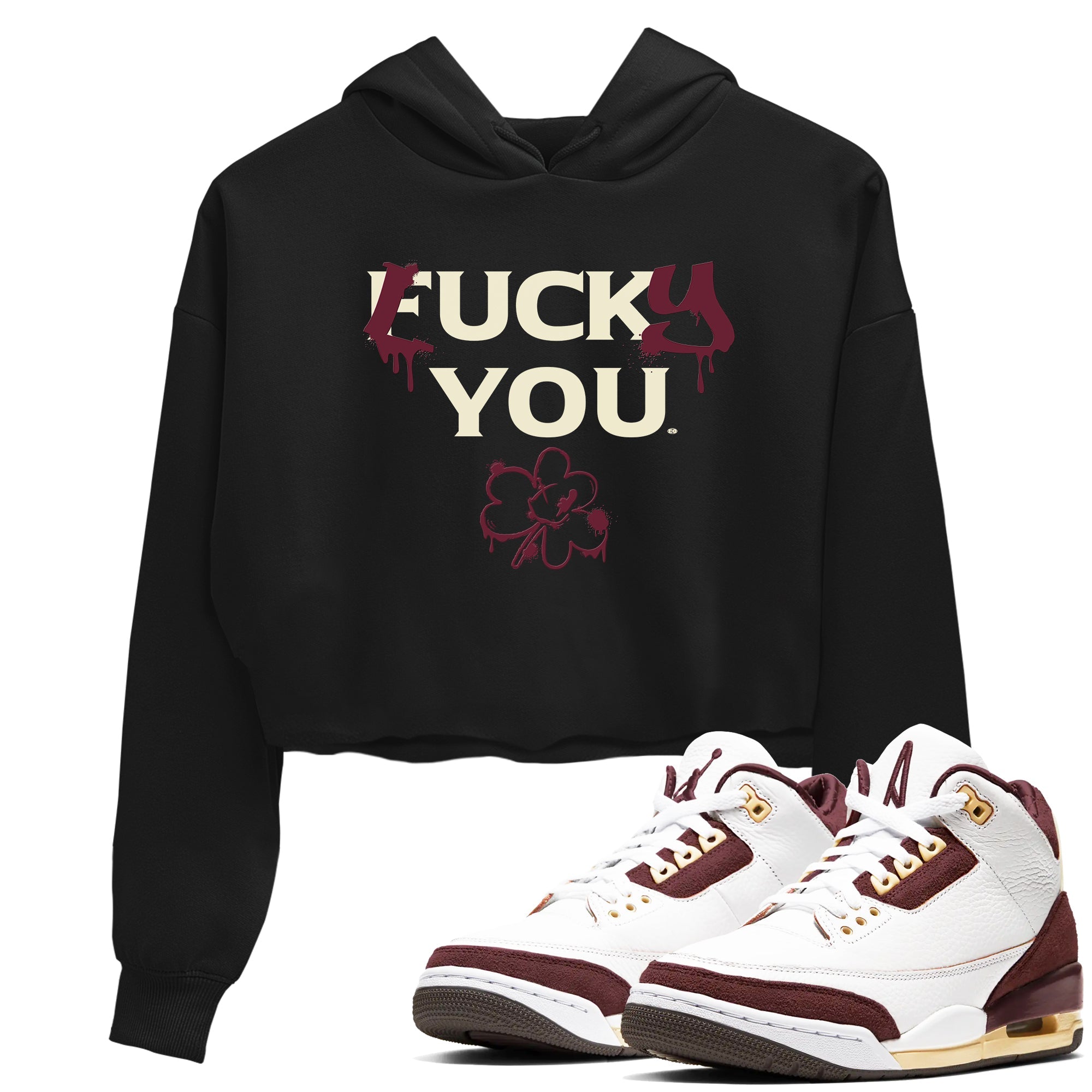 3s A Ma Maniere x Burgundy Crush shirts to match jordans Lucky You sneaker match tees Air Jordan 3 A Ma Maniere x Burgundy Crush Drip Gear Zone streetwear brand Black 1 crop tee