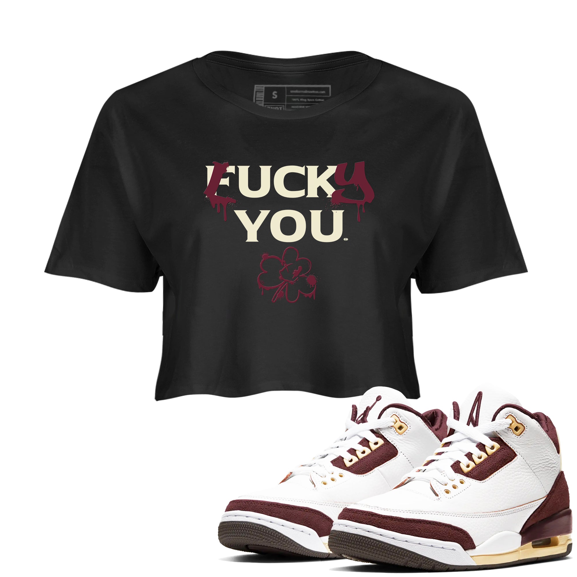 3s A Ma Maniere x Burgundy Crush shirts to match jordans Lucky You sneaker match tees Air Jordan 3 A Ma Maniere x Burgundy Crush Drip Gear Zone streetwear brand Black 1 crop tee