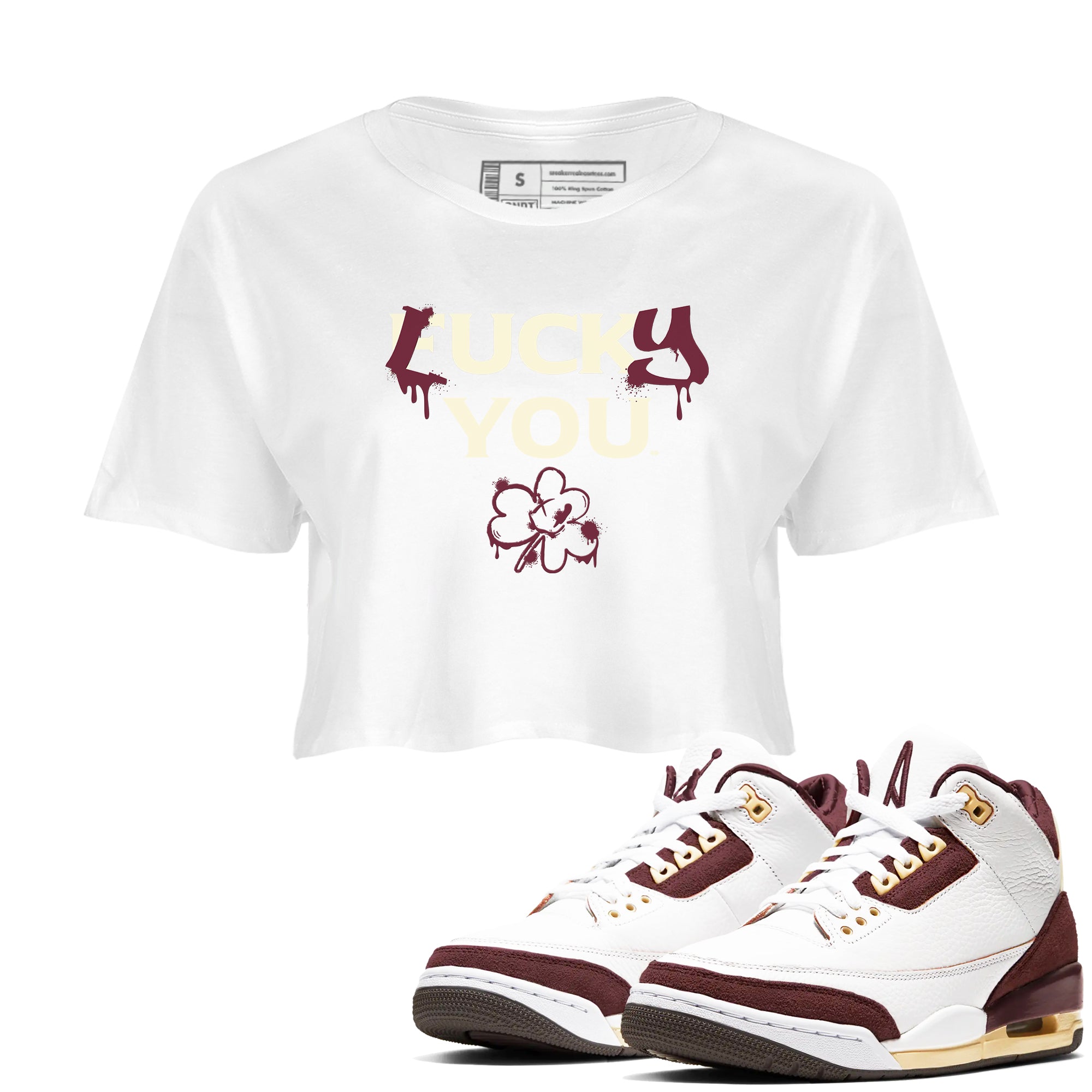 3s A Ma Maniere x Burgundy Crush shirts to match jordans Lucky You sneaker match tees Air Jordan 3 A Ma Maniere x Burgundy Crush Drip Gear Zone streetwear brand White 1 crop tee