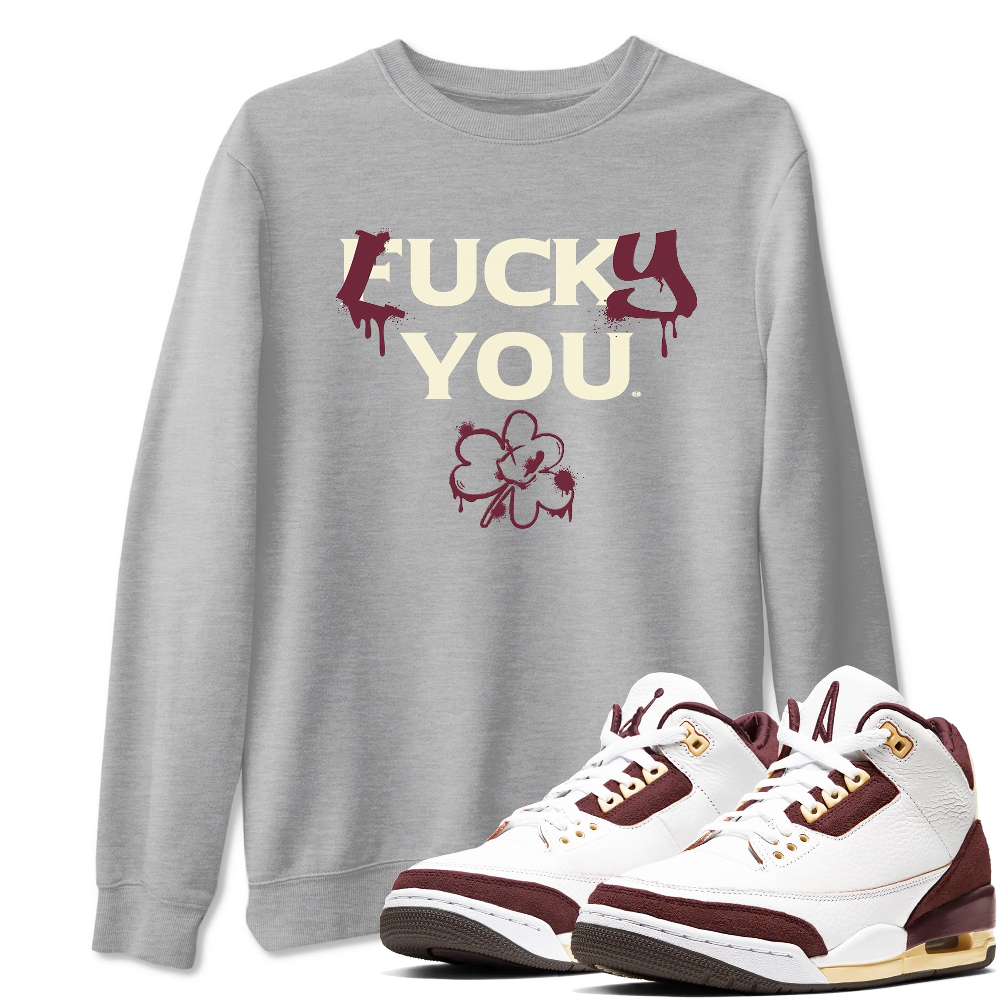 3s A Ma Maniere x Burgundy Crush shirts to match jordans Lucky You sneaker match tees Air Jordan 3 A Ma Maniere x Burgundy Crush Drip Gear Zone streetwear brand Heather Grey 1 unisex cotton tee