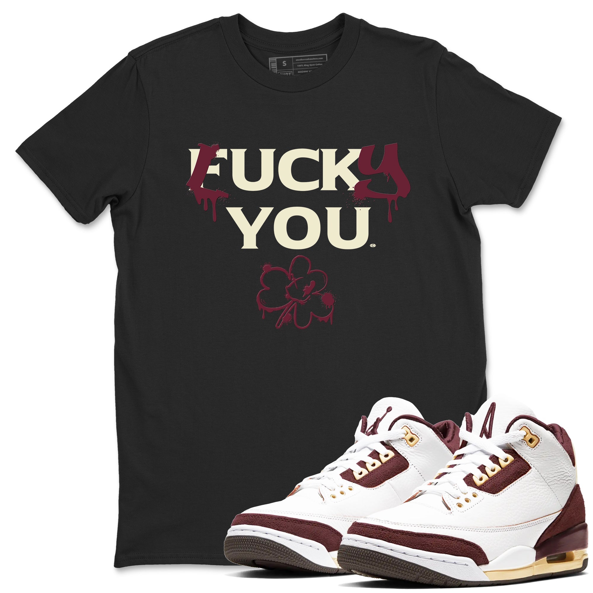 3s A Ma Maniere x Burgundy Crush shirts to match jordans Lucky You sneaker match tees Air Jordan 3 A Ma Maniere x Burgundy Crush Drip Gear Zone streetwear brand Black 1 unisex cotton tee