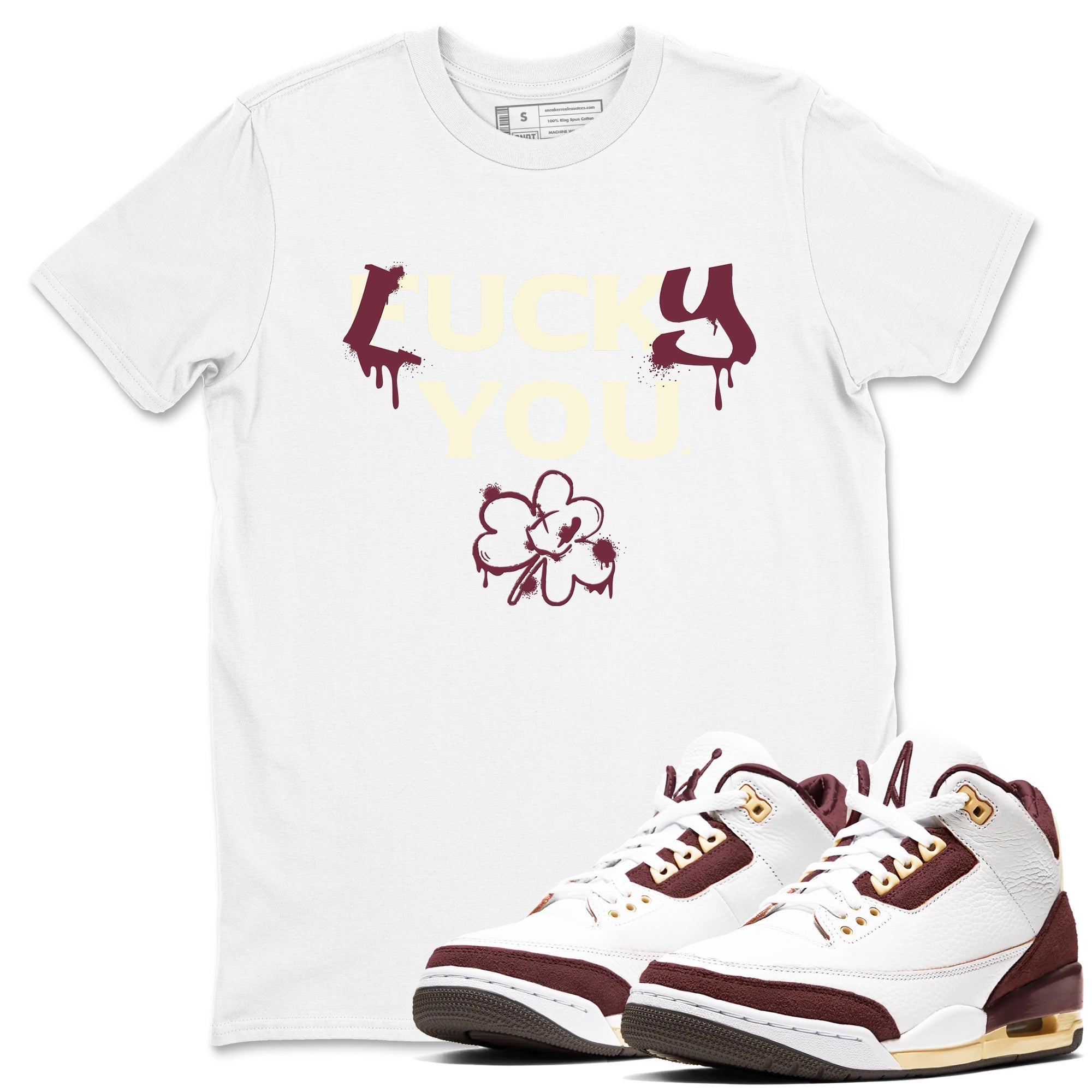 3s A Ma Maniere x Burgundy Crush shirts to match jordans Lucky You sneaker match tees Air Jordan 3 A Ma Maniere x Burgundy Crush Drip Gear Zone streetwear brand White 1 unisex cotton tee