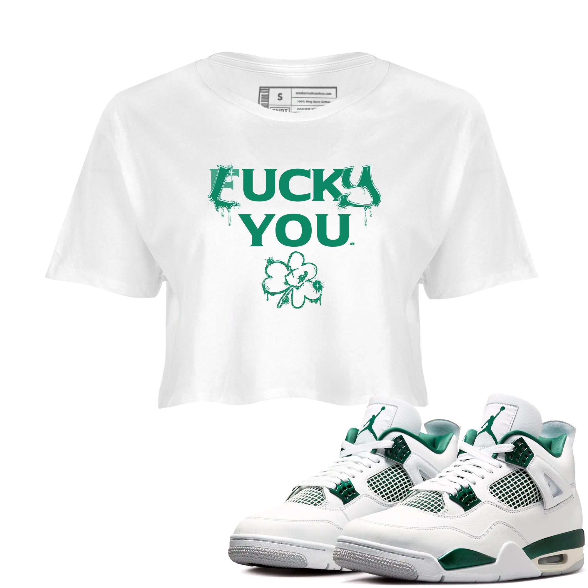 4s Oxidized Green shirts to match jordans Lucky You sneaker match tees Air Jordan 4 Oxidized Green Drip Gear Zone streetwear brand White 1 crop tee