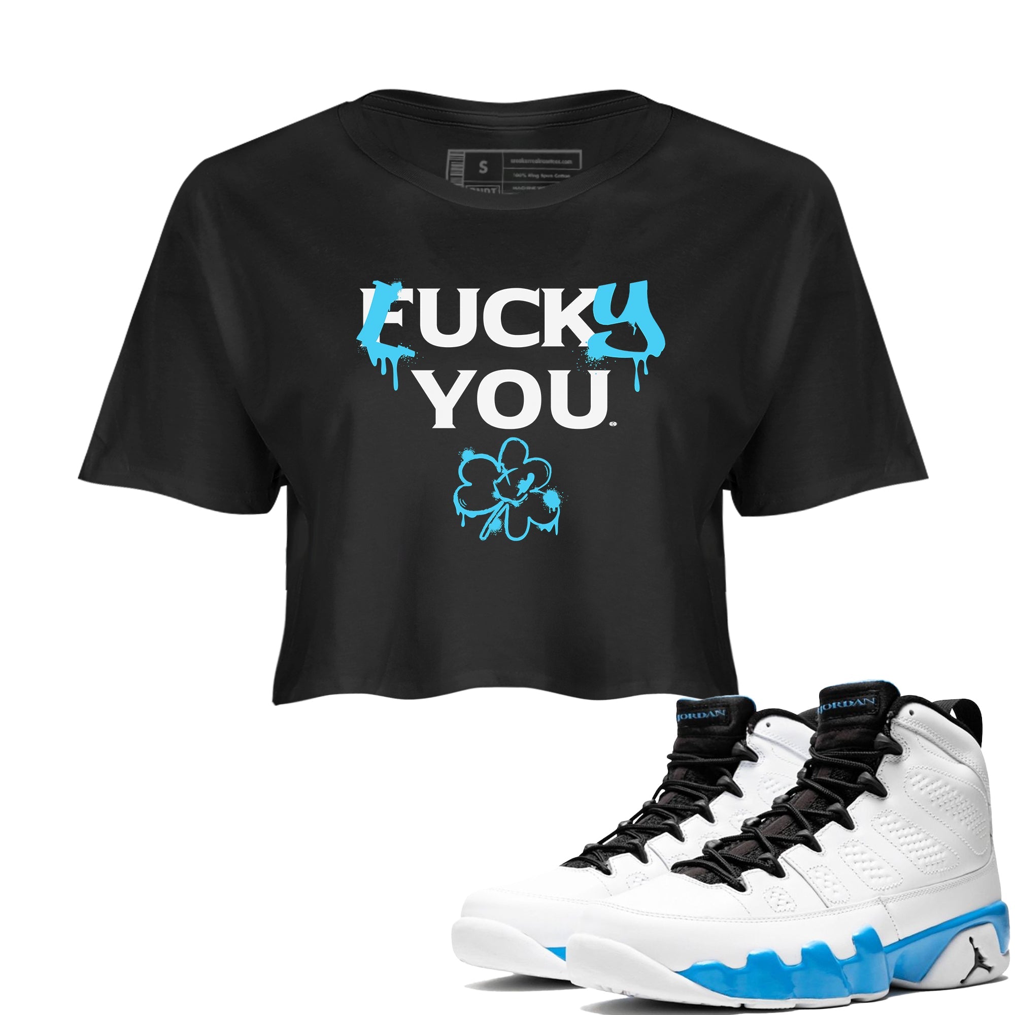 9s Powder Blue shirt to match jordans Lucky You sneaker tees Air Jordan 9 Powder Blue Streetwear Brand Streetwear Brand Drip Gear Zone Black 1 crop length shirt