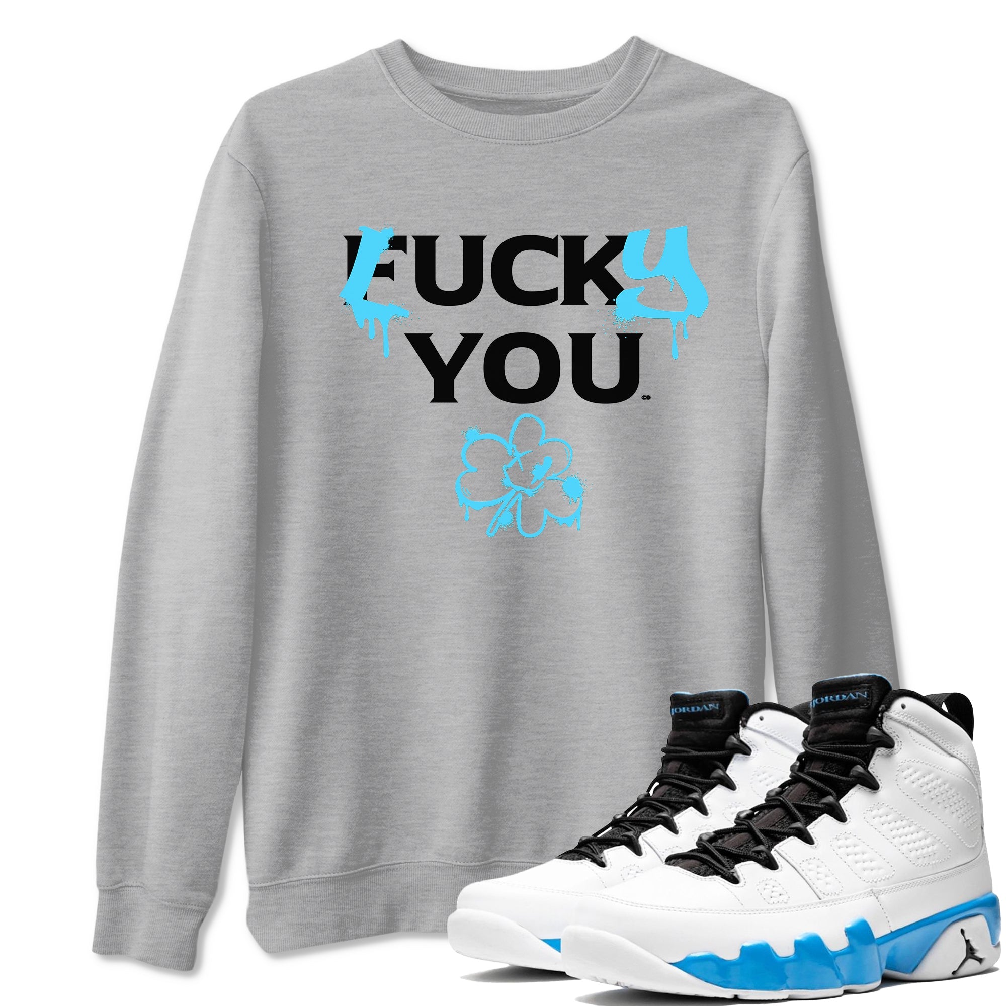 9s Powder Blue shirt to match jordans Lucky You sneaker tees Air Jordan 9 Powder Blue Streetwear Brand Drip Gear Zone unisex cotton Heather Grey 1 crew neck shirt