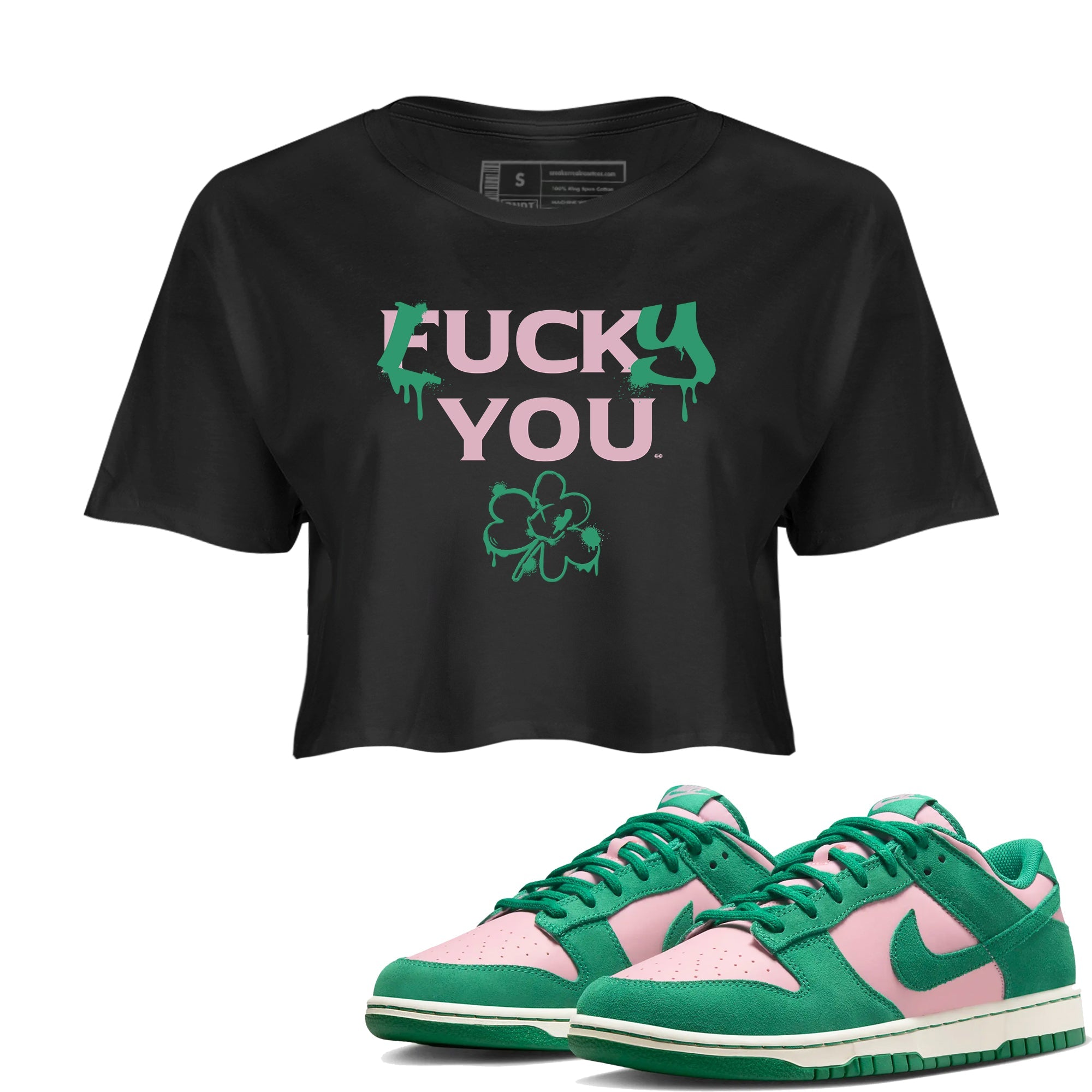 Dunk Low Medium Soft Pink Malachite shirt to match jordans Lucky You sneaker tees Dunk Medium Soft Pink Malachite Drip Gear Zone Black 1 crop length shirt
