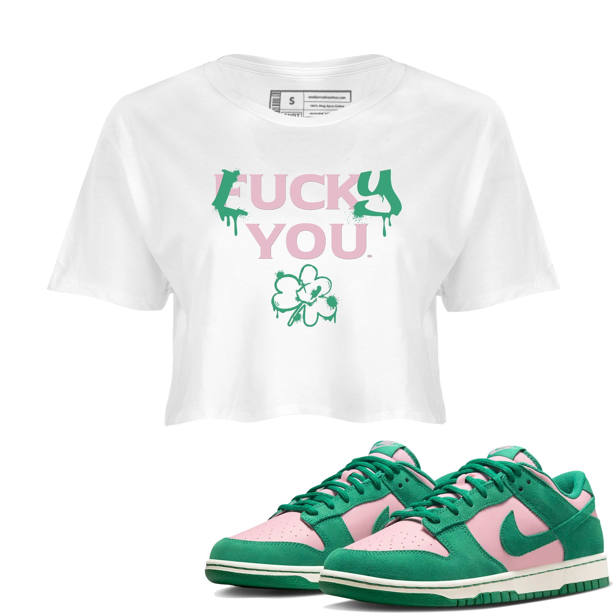 Dunk Low Medium Soft Pink Malachite shirt to match jordans Lucky You sneaker tees Dunk Medium Soft Pink Malachite Drip Gear Zone White 1 crop length shirt
