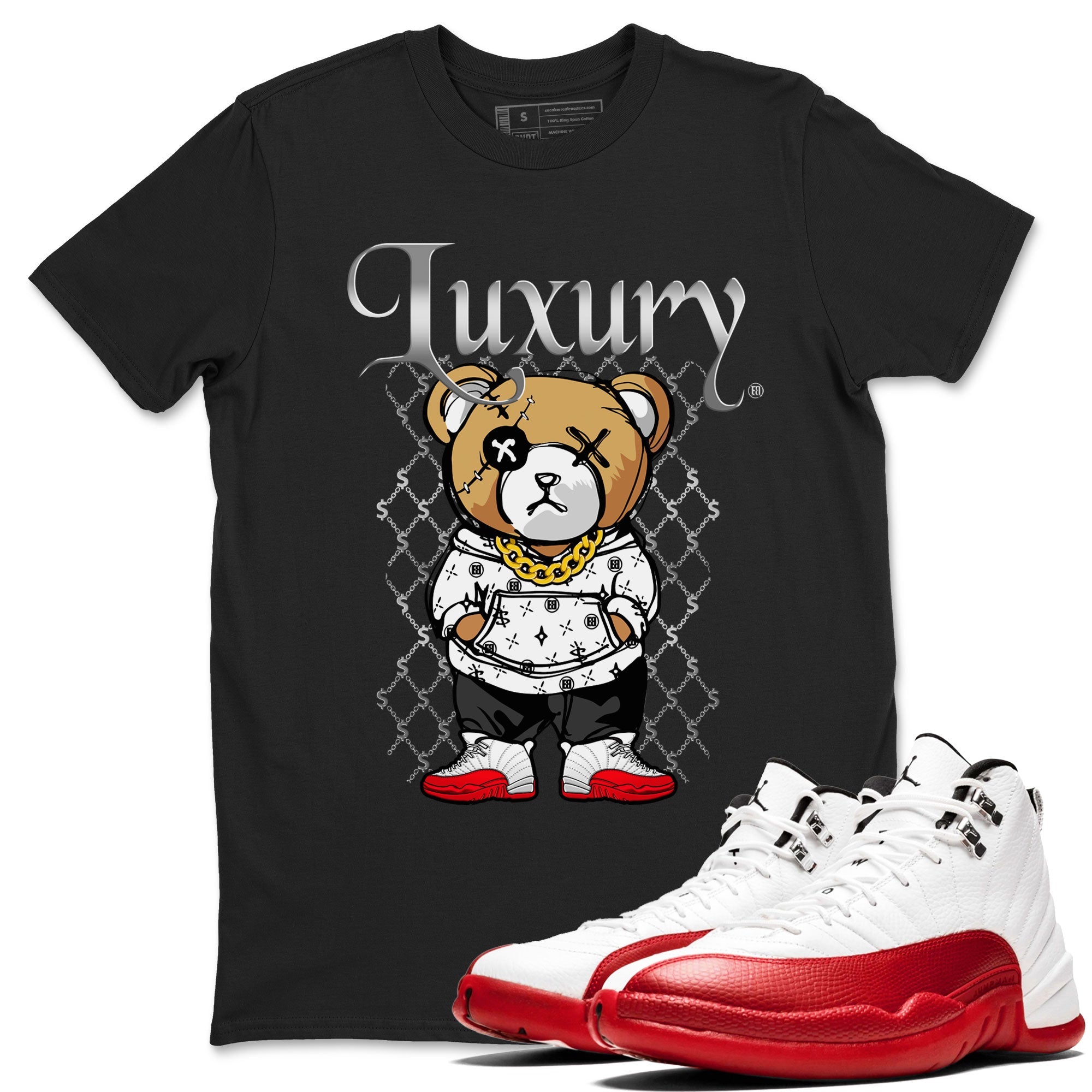 Jordan 12 Cherry shirt to match jordans Luxury Bear sneaker release tees Air Jordan 12 Cherry Drip Gear Zone Unisex Streetwear Clothing Black 1 T-Shirt