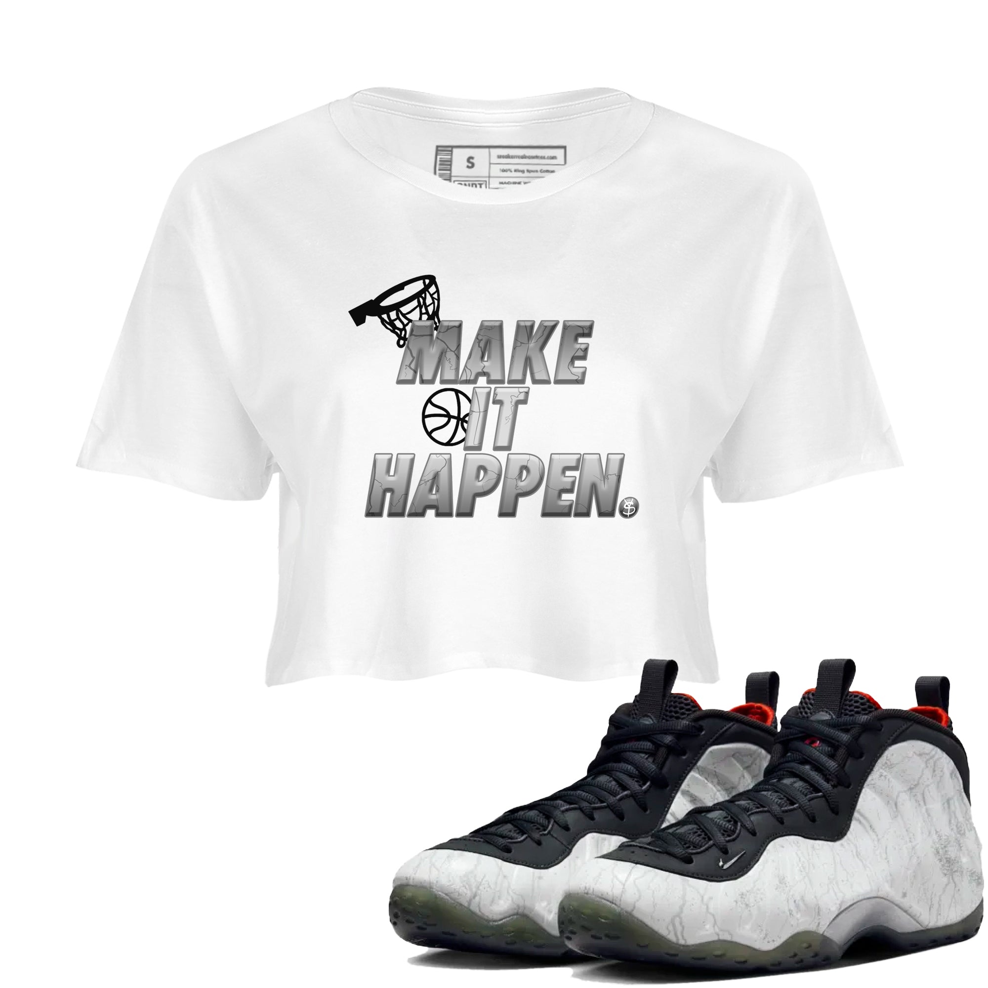 Foams One Jin shirts to match jordans Make It Happen sneaker match tees Air Foamposite One Jin match shoes to clothes Drip Gear Zone unisex cotton White 1 crop tee