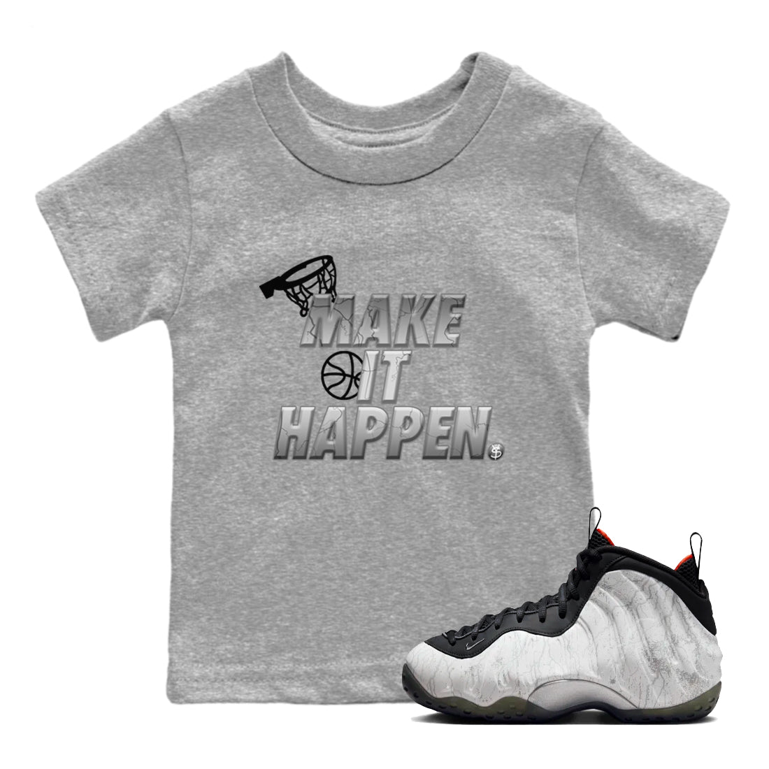 Foams One Jin shirts to match jordans Make It Happen sneaker match tees Air Foamposite One Jin match shoes to clothes Drip Gear Zone Youth Baby Heather Grey 1 tee