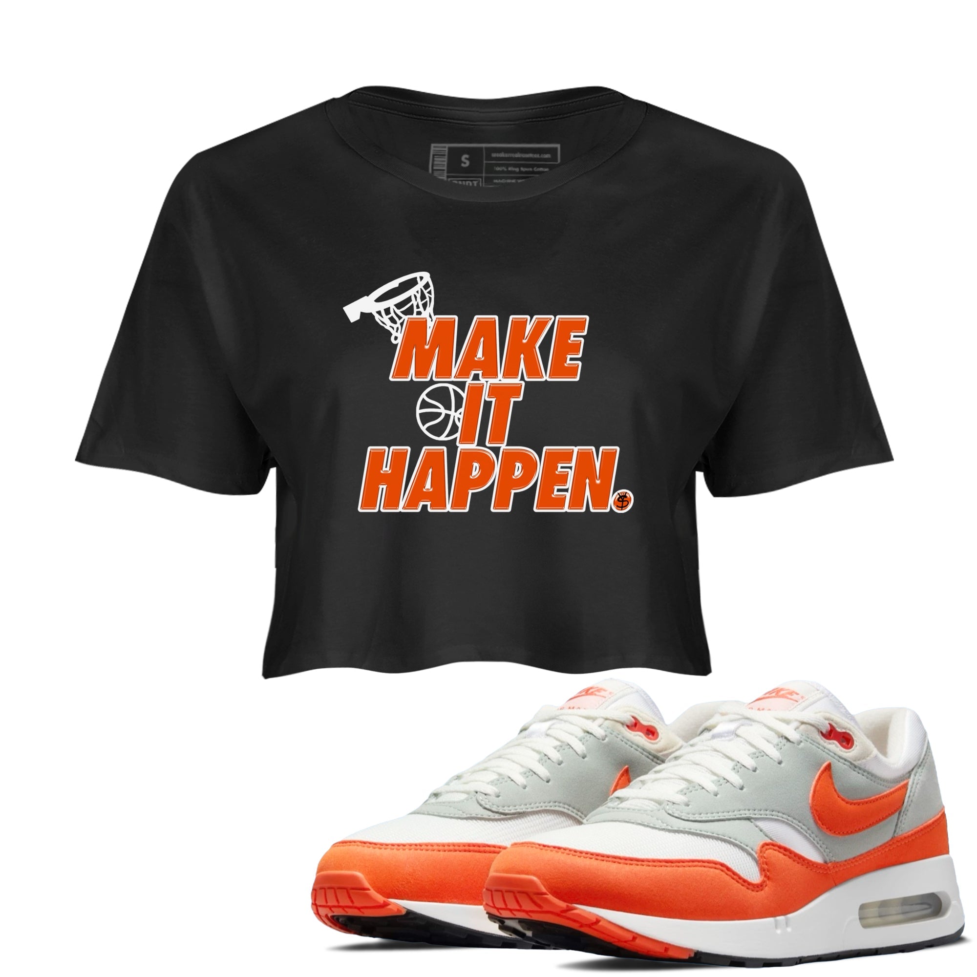 Air Max 1 OG '86 'Summit White and Cosmic Clay shirts to match jordans Make It Happen sneaker match tees Air Max 1 Cosmic Clay match shoes to clothes Drip Gear Zone unisex cotton Black 1 crop tee
