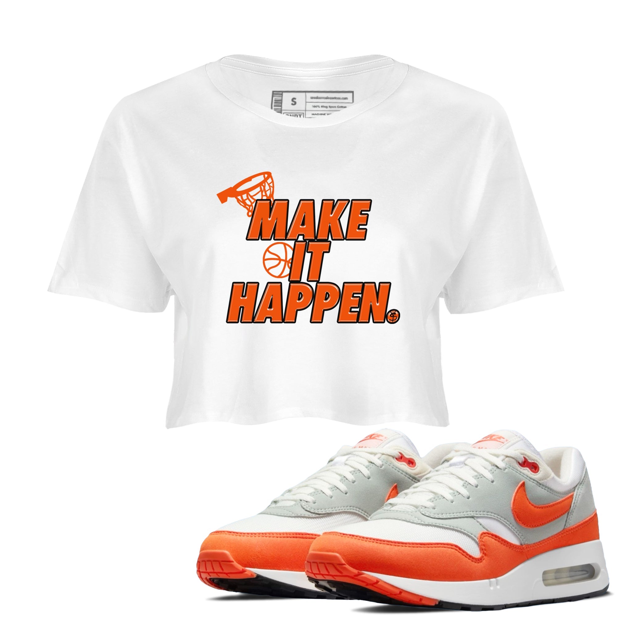 Air Max 1 OG '86 'Summit White and Cosmic Clay shirts to match jordans Make It Happen sneaker match tees Air Max 1 Cosmic Clay match shoes to clothes Drip Gear Zone unisex cotton White 1 crop tee
