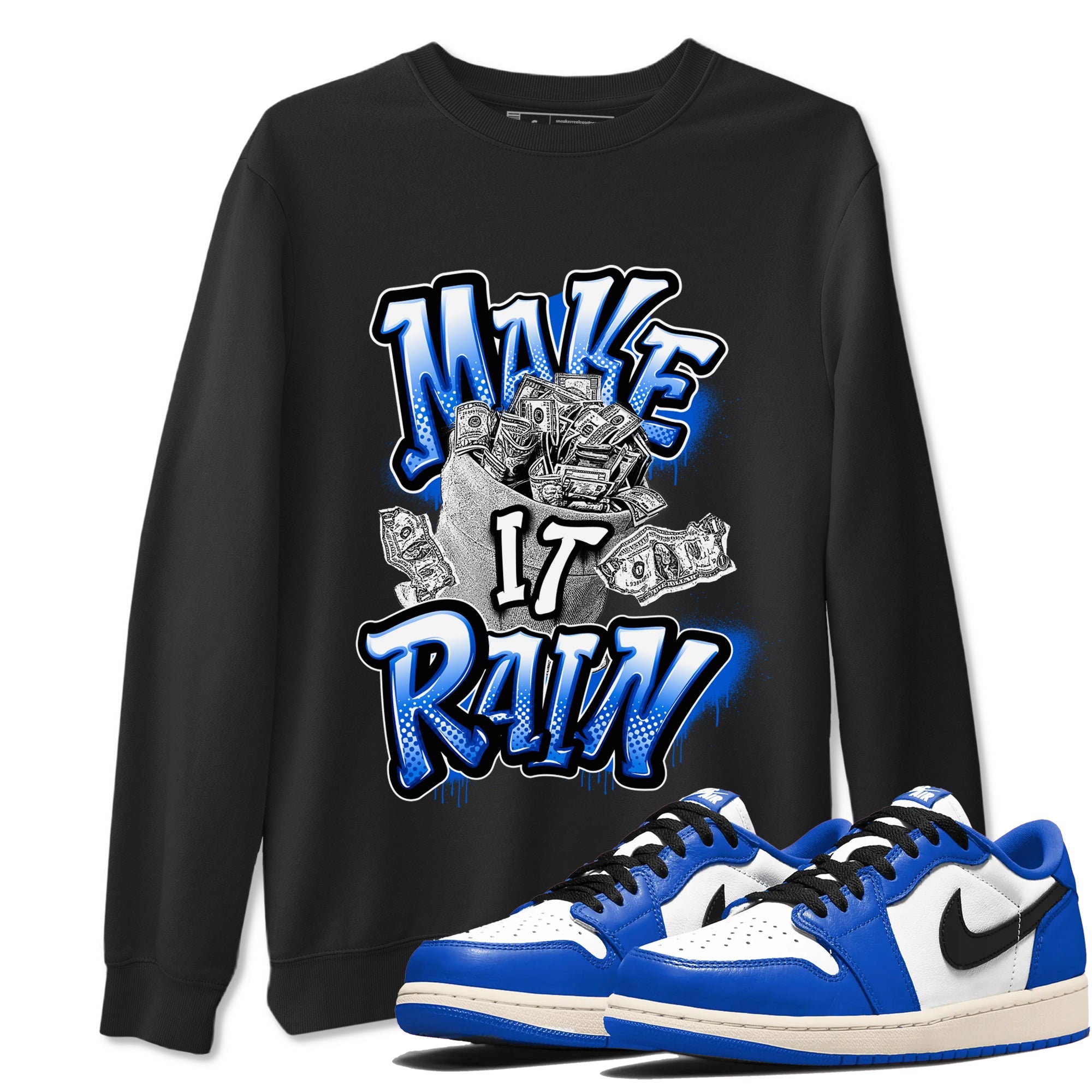 AJ1 Game Royal shirt to match jordans Make It Rain Money sneaker tees Air Jordan 1 Game Royal Drip Gear Zone unisex cotton Black 1 crew neck shirt