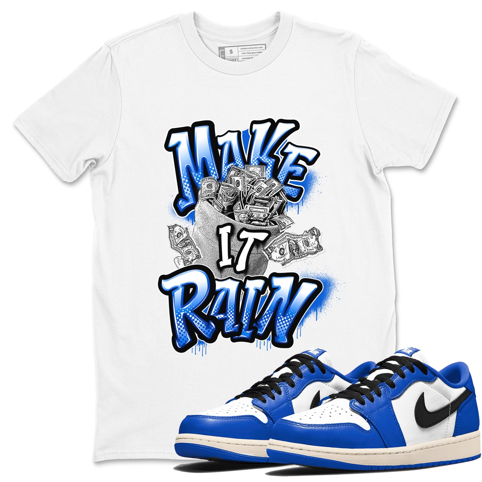 AJ1 Game Royal shirt to match jordans Make It Rain Money sneaker tees Air Jordan 1 Game Royal Drip Gear Zone unisex cotton White 1 crew neck shirt