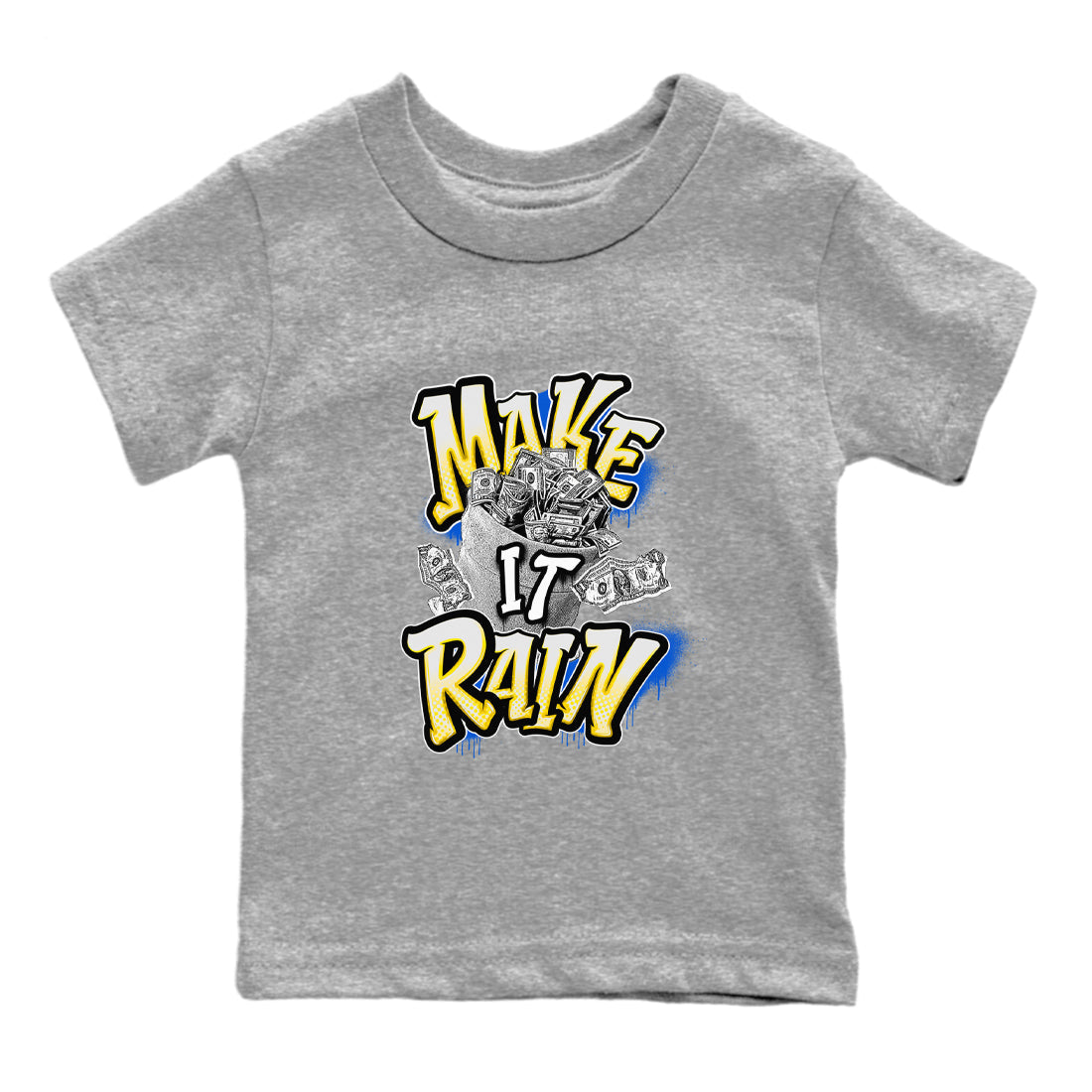1s Travis Scott Canary shirt to match jordans Make It Rain Money sneaker tees Air Jordan 1 Travis Scott Canary Drip Gear Zone baby toddler Heather Grey 2 cotton Shirt