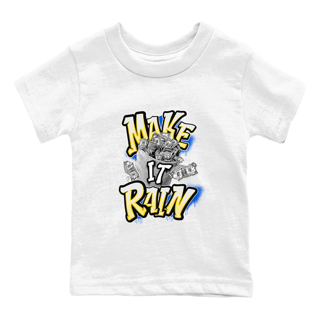 1s Travis Scott Canary shirt to match jordans Make It Rain Money sneaker tees Air Jordan 1 Travis Scott Canary Drip Gear Zone baby toddler White 2 cotton Shirt