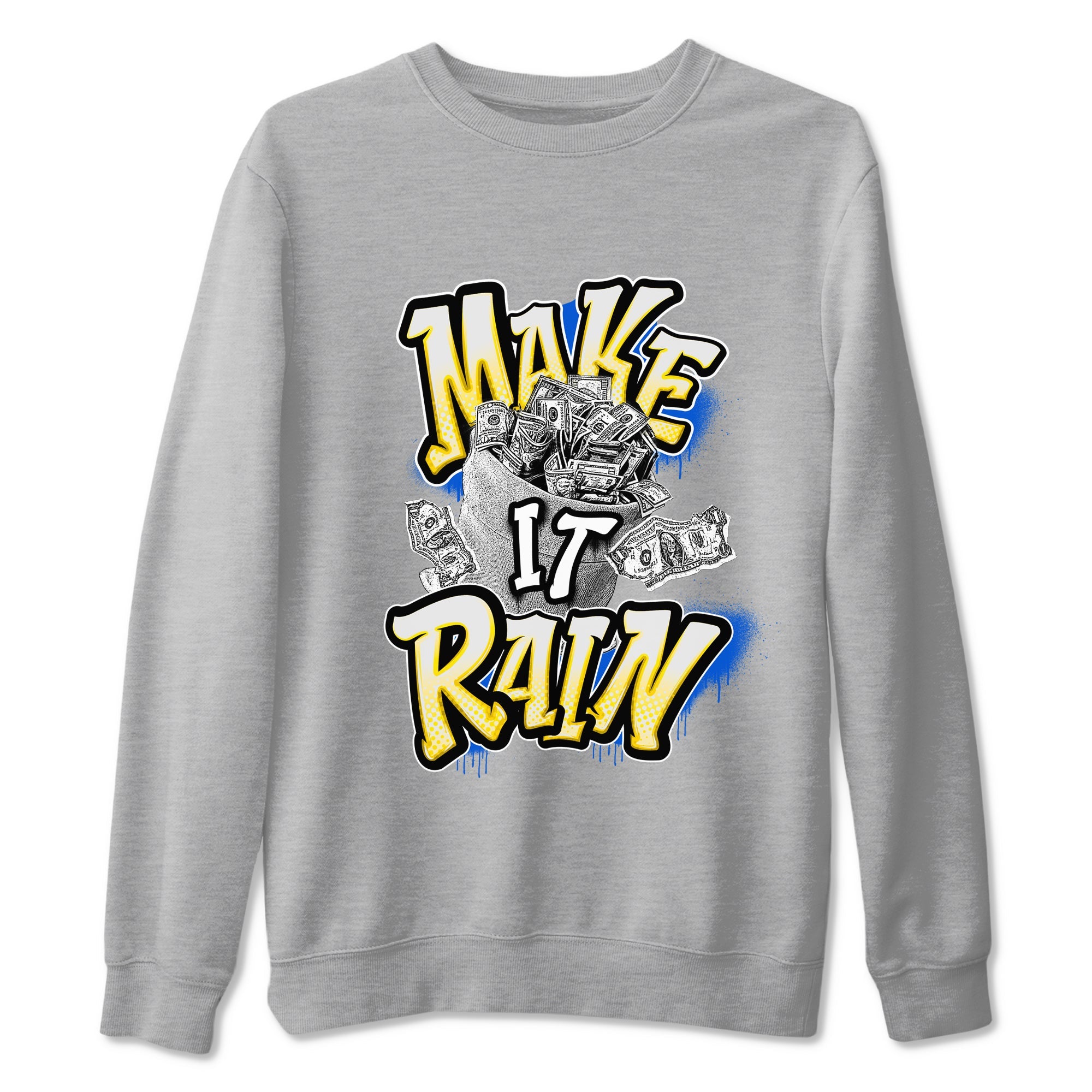 1s Travis Scott Canary shirt to match jordans Make It Rain Money sneaker tees Air Jordan 1 Travis Scott Canary Drip Gear Zone unisex cotton Heather Grey 2 crew neck shirt
