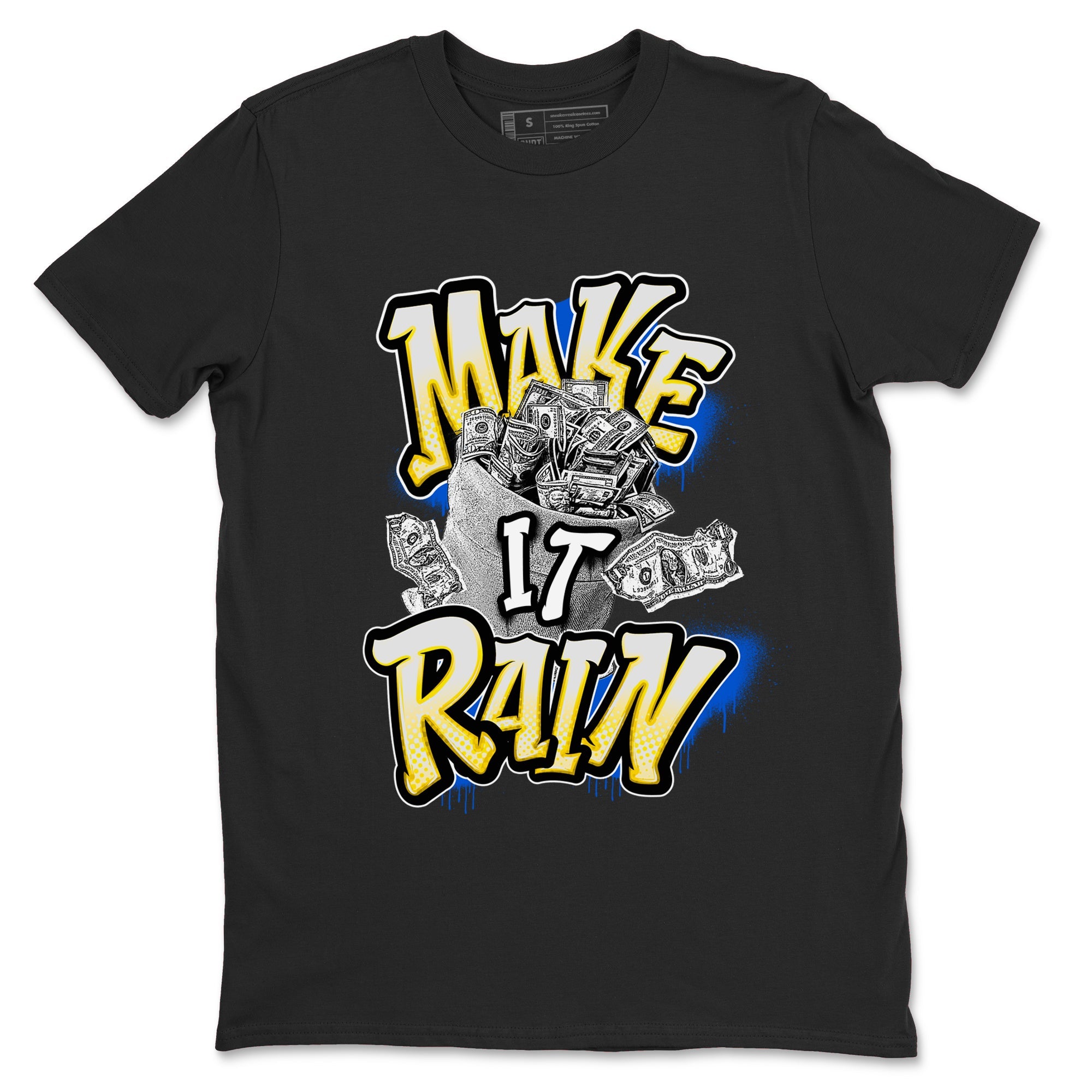 1s Travis Scott Canary shirt to match jordans Make It Rain Money sneaker tees Air Jordan 1 Travis Scott Canary Drip Gear Zone unisex cotton Black 2 crew neck shirt