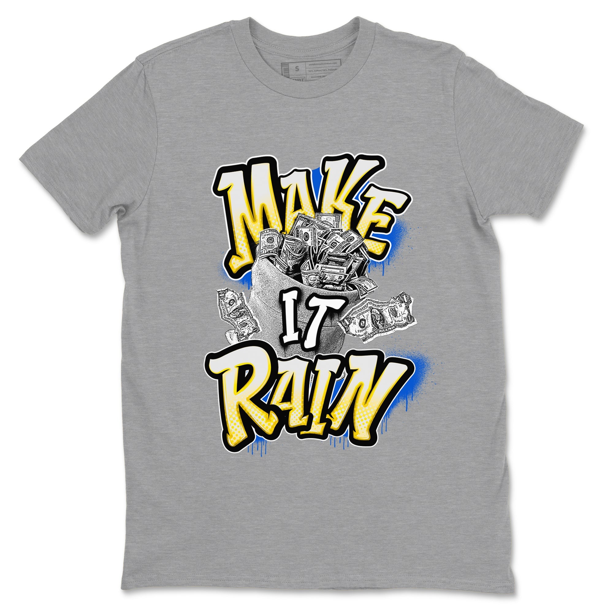 1s Travis Scott Canary shirt to match jordans Make It Rain Money sneaker tees Air Jordan 1 Travis Scott Canary Drip Gear Zone unisex cotton Heather Grey 2 crew neck shirt