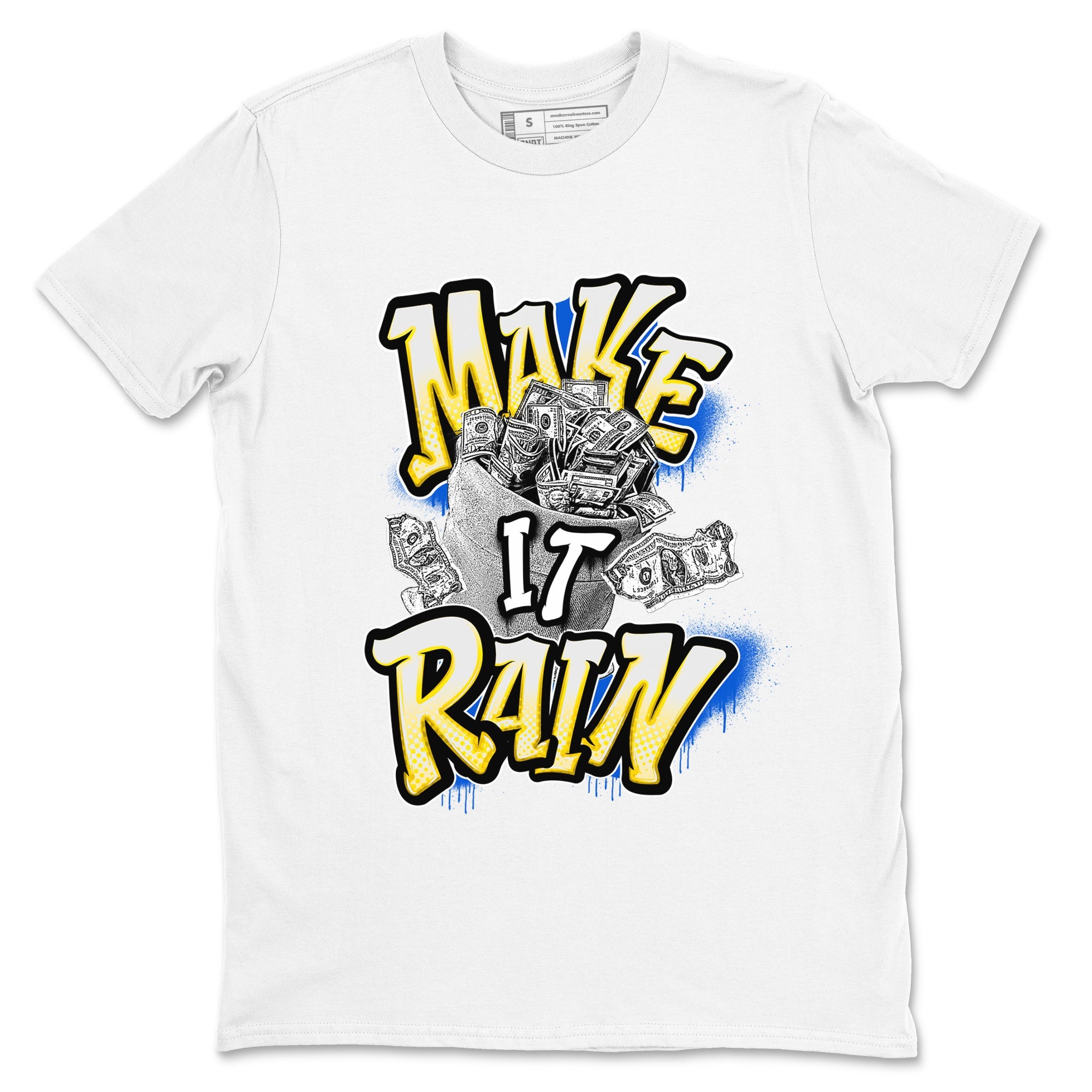 1s Travis Scott Canary shirt to match jordans Make It Rain Money sneaker tees Air Jordan 1 Travis Scott Canary Drip Gear Zone unisex cotton White 2 crew neck shirt