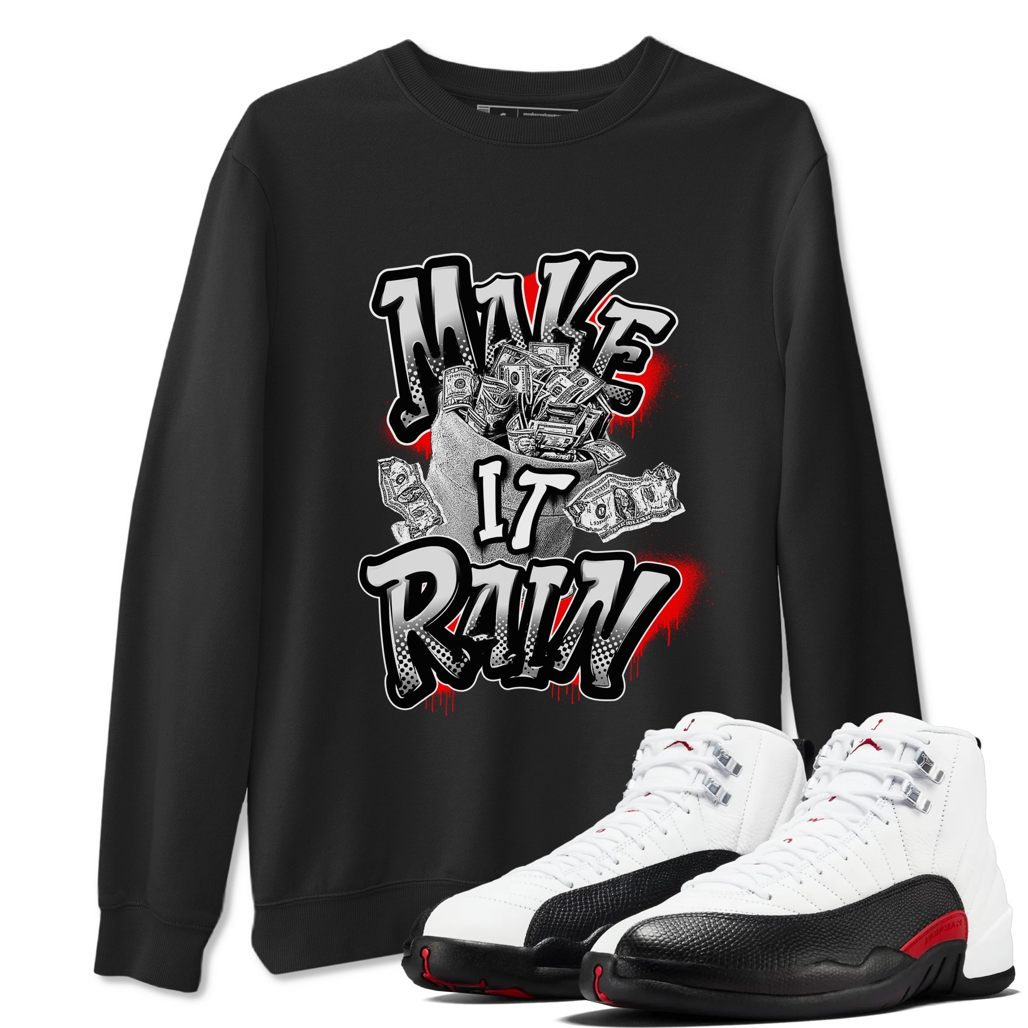 12s Taxi Flip shirts to match jordans Make It Rain Money sneaker match tees Air Jordan 12 Taxi Flip Drip Gear Zone streetwear brand Black 1 unisex cotton tee