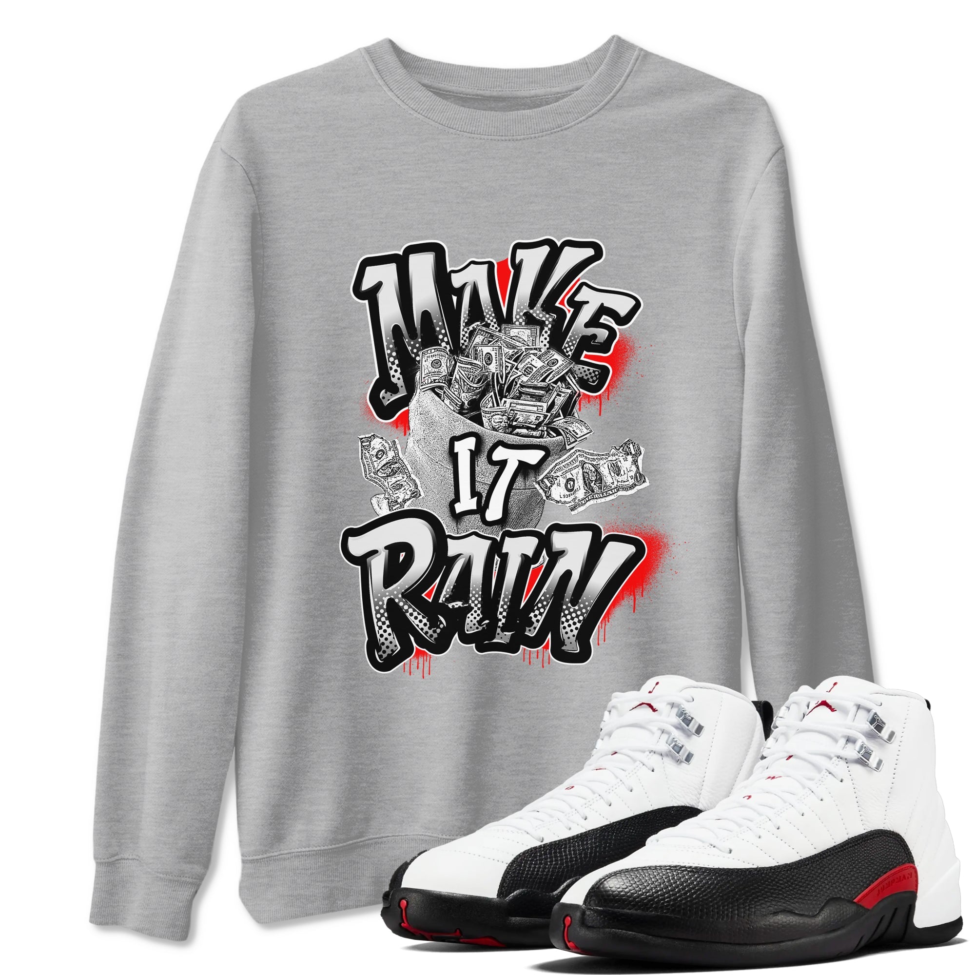 12s Taxi Flip shirts to match jordans Make It Rain Money sneaker match tees Air Jordan 12 Taxi Flip Drip Gear Zone streetwear brand Heather Grey 1 unisex cotton tee