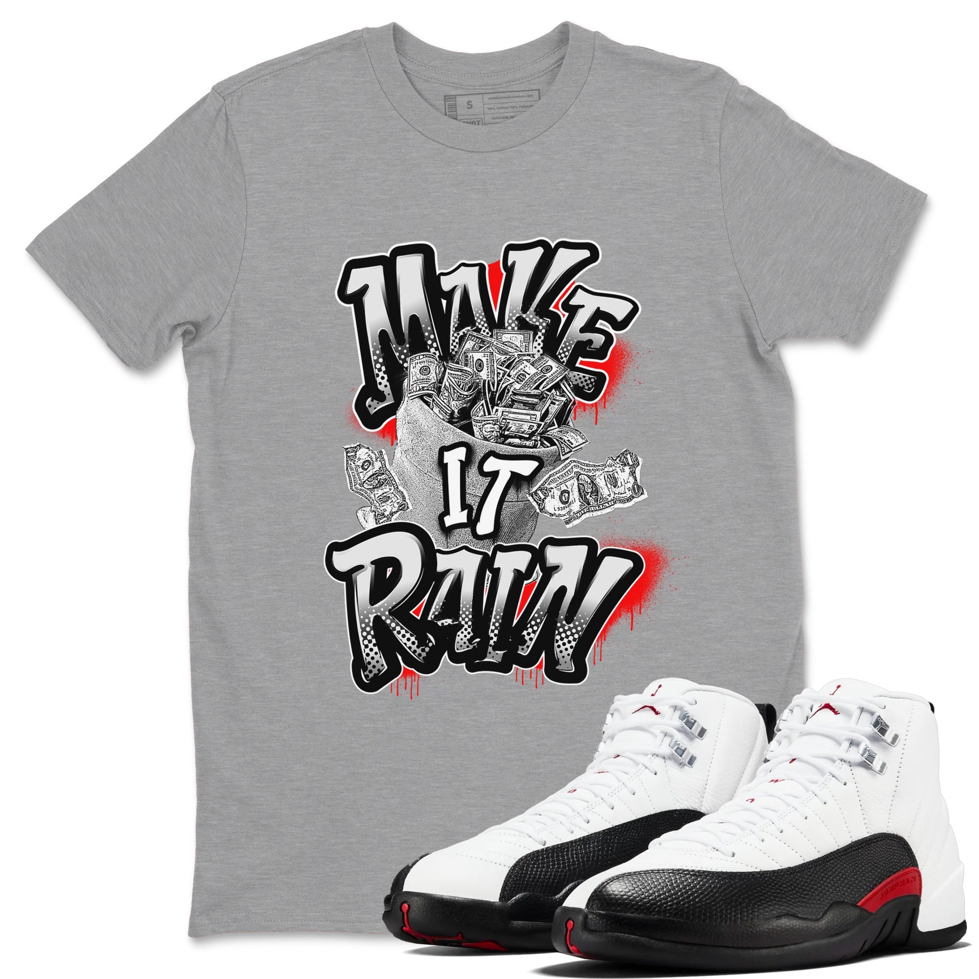 12s Taxi Flip shirts to match jordans Make It Rain Money sneaker match tees Air Jordan 12 Taxi Flip Drip Gear Zone streetwear brand Heather Grey 1 unisex cotton tee