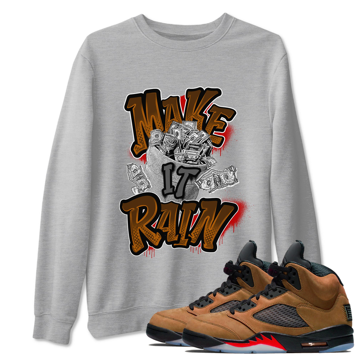 5s Archaeo Brown shirts to match jordans Make It Rain Money sneaker match tees Air Jordan 5 Archaeo Brown match shoes to clothes Drip Gear Zone unisex cotton Heather Grey 1 shirts