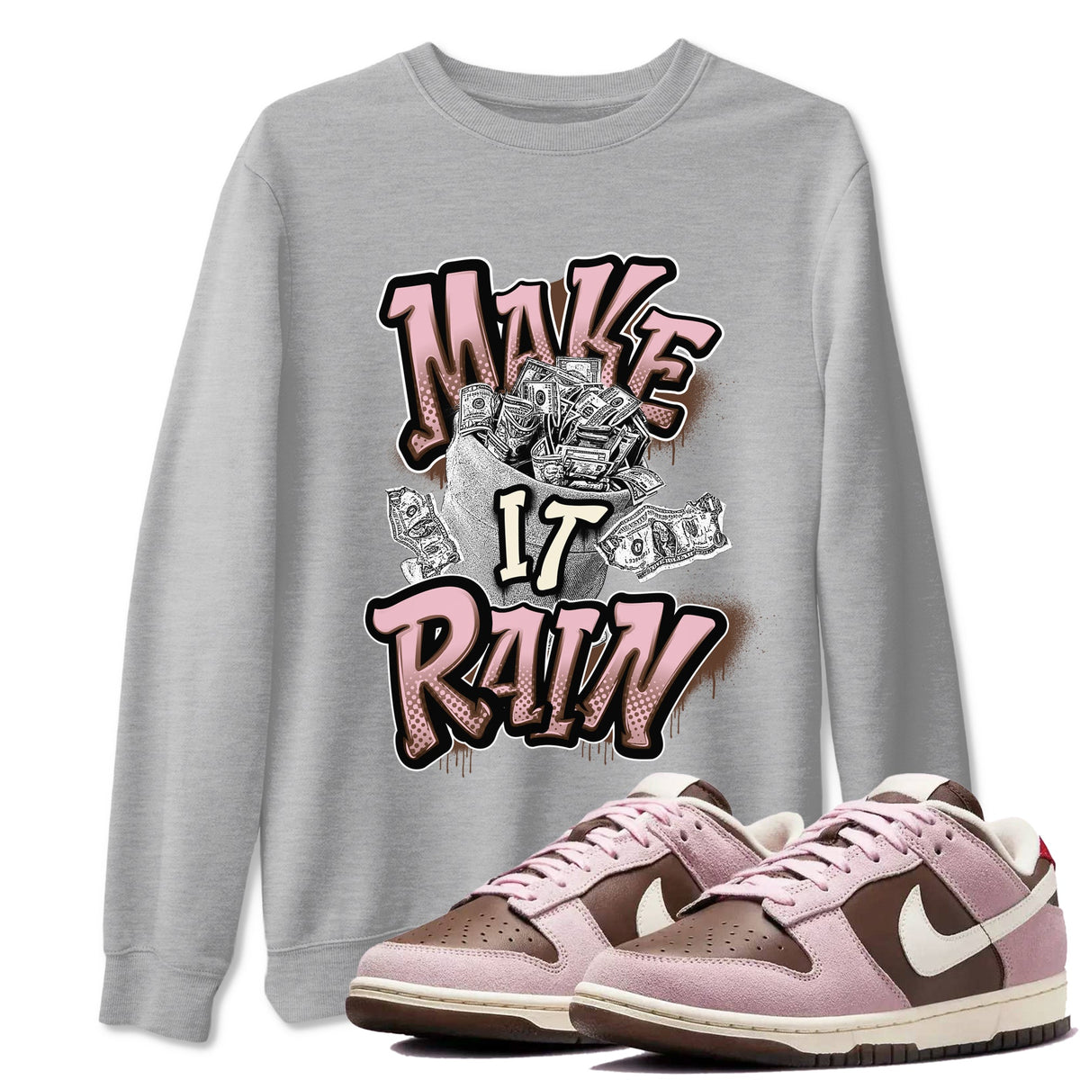 Dunk Cacao Wow And Pink Foam shirts to match jordans Make It Rain Money sneaker match tees Dunk Cacao Wow And Pink Foam Drip Gear Zone streetwear brand Heather Grey 1 unisex cotton tee