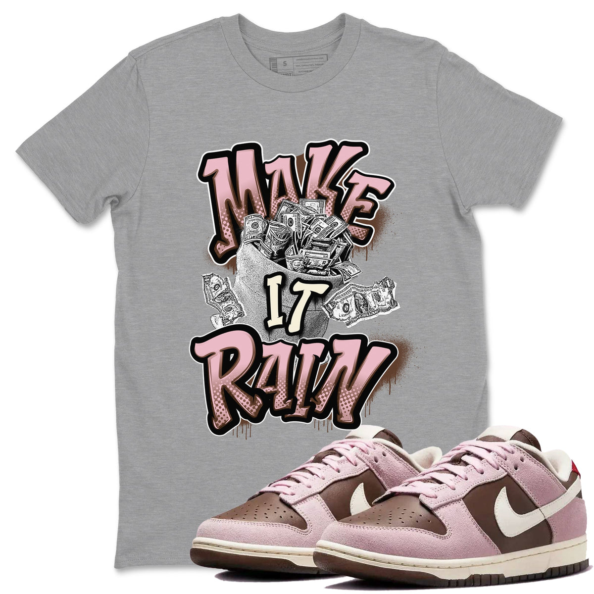 Dunk Cacao Wow And Pink Foam shirts to match jordans Make It Rain Money sneaker match tees Dunk Cacao Wow And Pink Foam Drip Gear Zone streetwear brand Heather Grey 1 unisex cotton tee