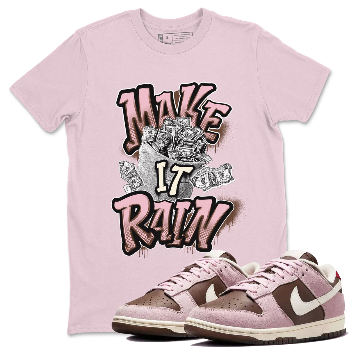 Dunk Cacao Wow And Pink Foam shirts to match jordans Make It Rain Money sneaker match tees Dunk Cacao Wow And Pink Foam Drip Gear Zone streetwear brand Pink 1 unisex cotton tee
