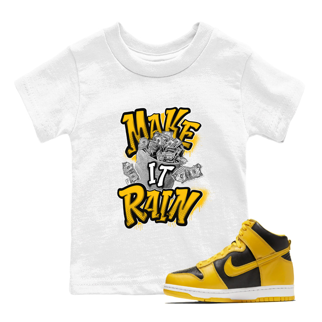Dunk High Wu Tang shirts to match jordans Make It Rain Money sneaker match tees Dunk High Wu Tang match shoes to clothes Drip Gear Zone Youth Baby White 1 tee