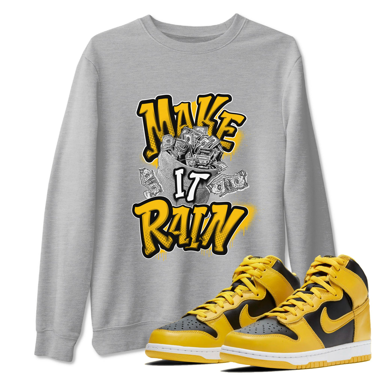 Dunk High Wu Tang shirts to match jordans Make It Rain Money sneaker match tees Dunk High Wu Tang match shoes to clothes Drip Gear Zone unisex cotton Heather Grey 1 shirts