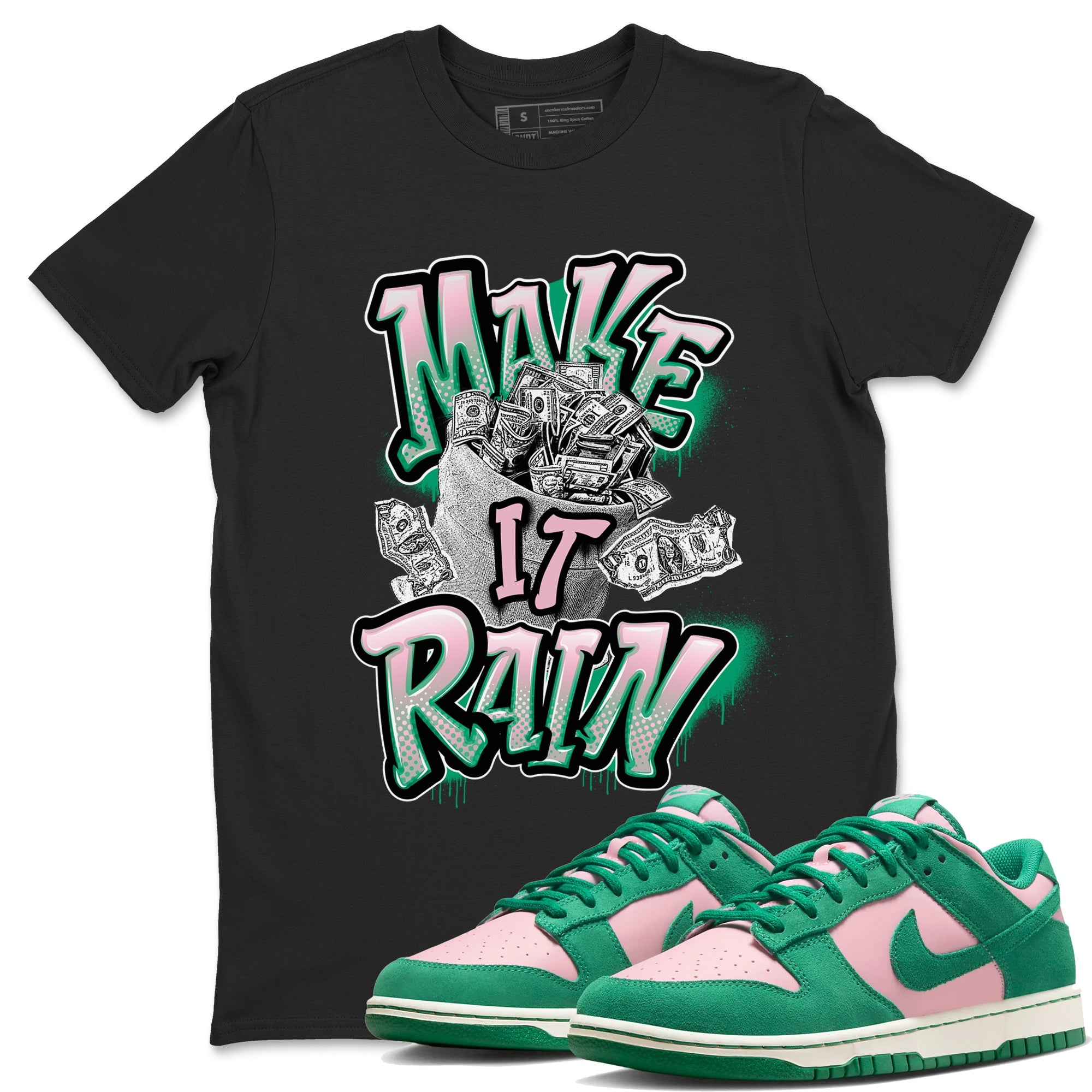 Dunk Low Medium Soft Pink Malachite shirt to match jordans Make It Rain Money sneaker tees Dunk Medium Soft Pink Malachite Drip Gear Zone unisex cotton Black 1 crew neck shirt